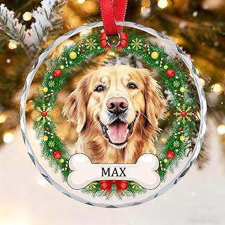 [Printed in The USA] Personalized Dog Christmas Ornaments 2025, Custom Crystal Glass Pet Ornaments for Christmas Tree with Photo & Name, Dog 1st Ornament, Customized Pet Cat Xmas Ornaments