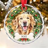 [Printed in The USA] Personalized Dog Christmas Ornaments 2025, Custom Crystal Glass Pet Ornaments for Christmas Tree with Photo & Name, Dog 1st Ornament, Customized Pet Cat Xmas Ornaments