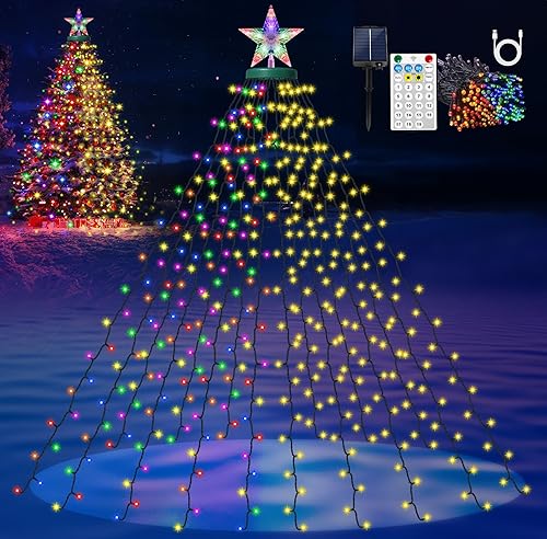 Miniatura 1 de Luces solares para árbol de Navidad con estrella superior, 400 luces LED de 6.6 pies x 16 líneas de luces de Navidad con 11 modelos de temporizador