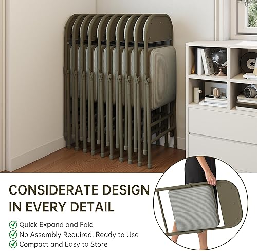 Miniatura 6 de Paquete de 4 sillas plegables acolchadas con respaldo y cojines, juego de sillas de comedor de tela con marco de acero metálico para el hogar y la