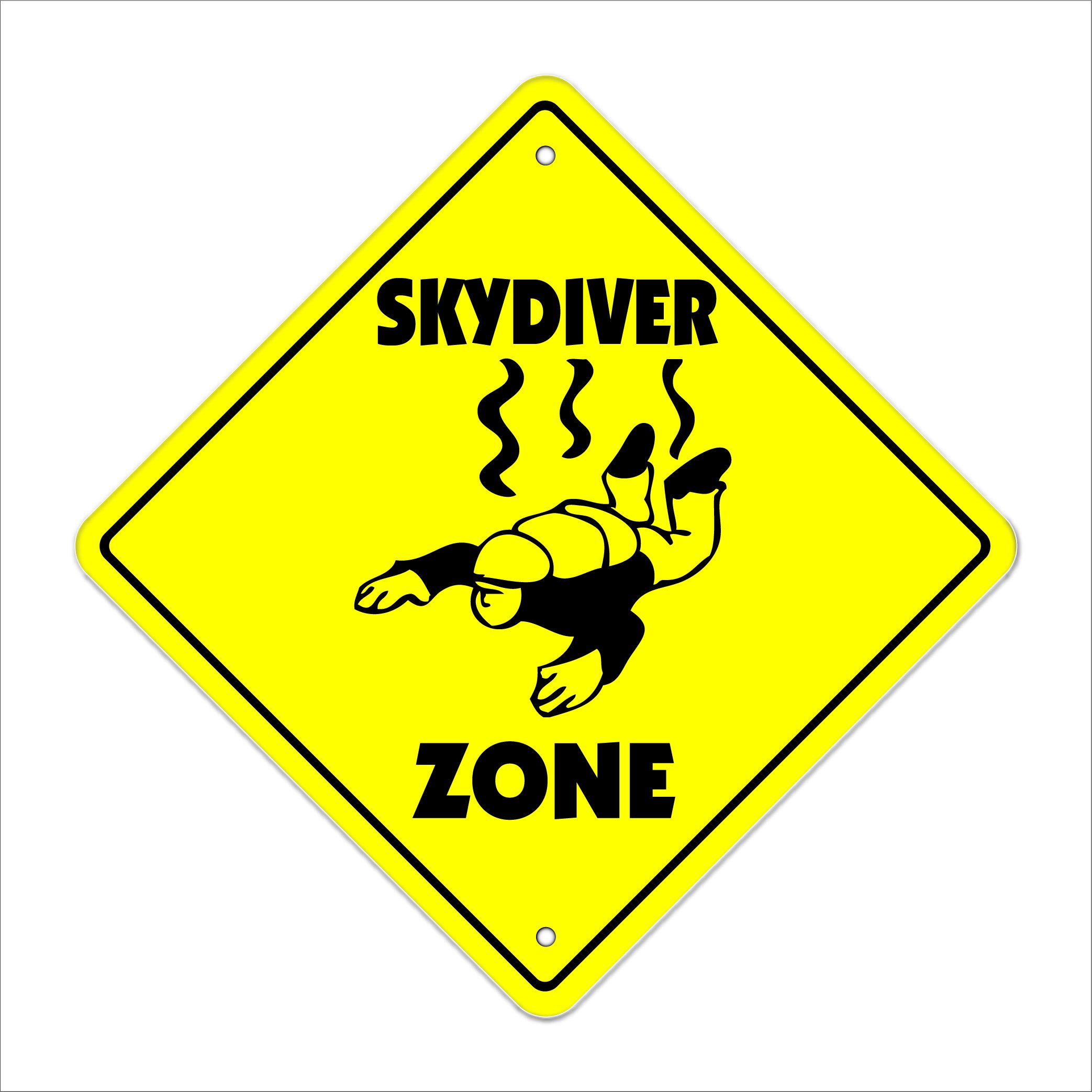 Skydiver Crossing Sign Zone Xing | Indoor/Outdoor | 12" Tall Plastic Sign air borne sky diving parachute