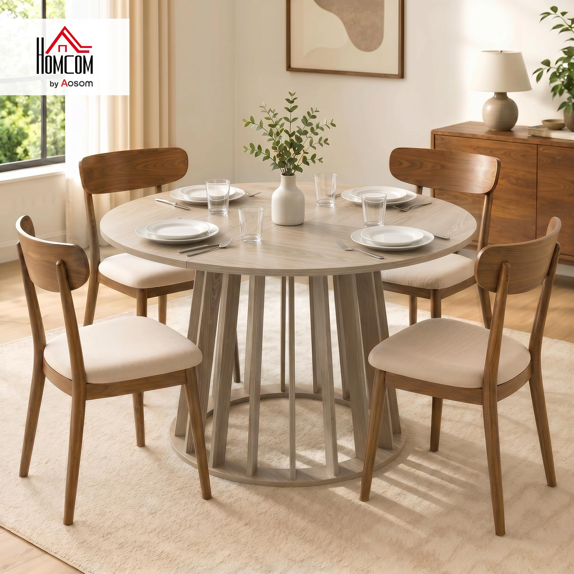 HOMCOM Table à Manger Ronde pour 4 à 6 Personnes Ø 120 x 75 cm Bois Naturel