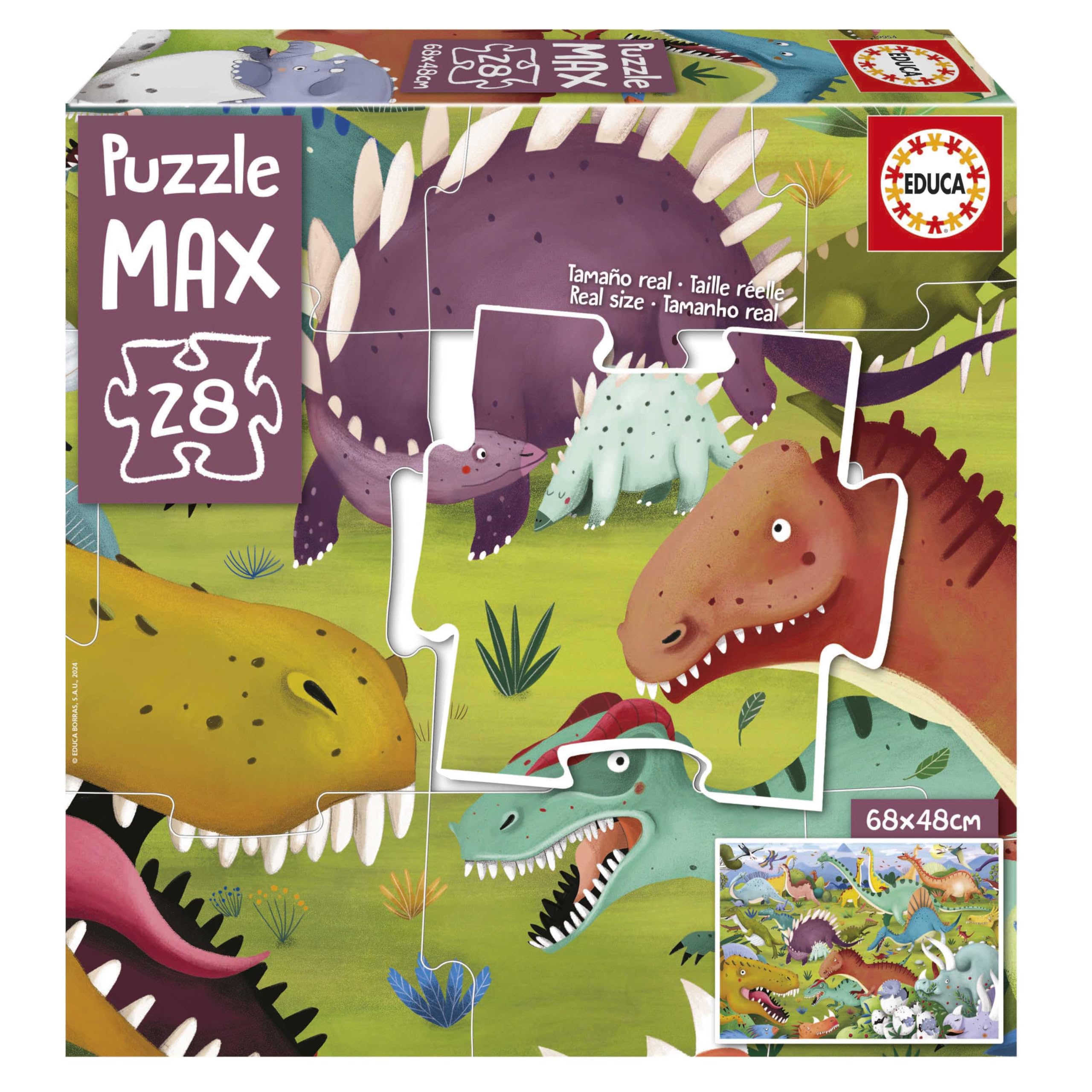Educa - Kinderpuzzle Puzzle Max Dinosaurier | 28 Teile Puzzle XXL | Großteile Dino Kinderpuzzle | ab 3 Jahren (19954)