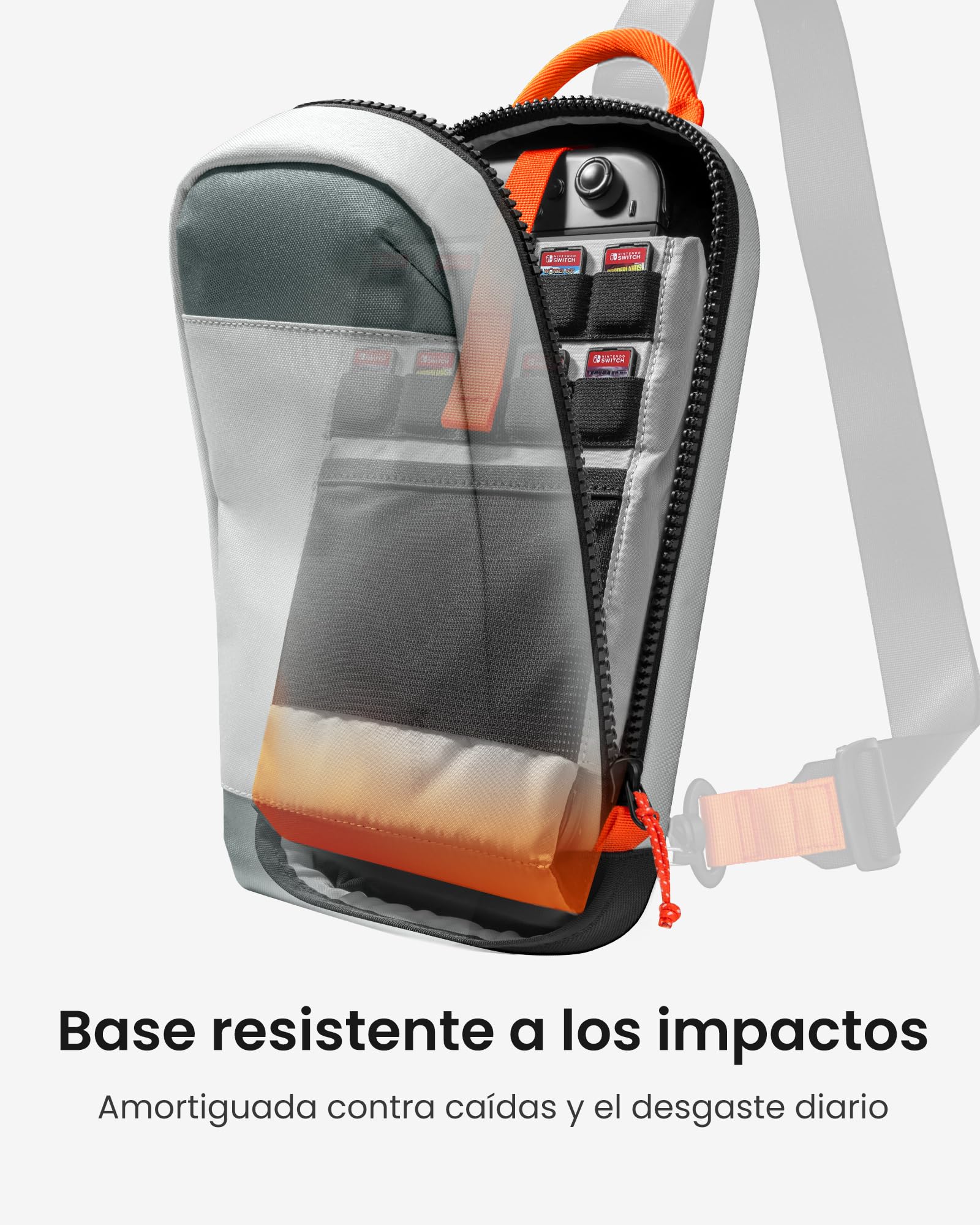 tomtoc Bandolera Bolso Sling Bag compatible con Nintendo Switch 2 Console 2025, Bolsa protectora Funda portátil de viaje para juegos con 8 ranuras para cartuchos, cargador y accesorios, Gris