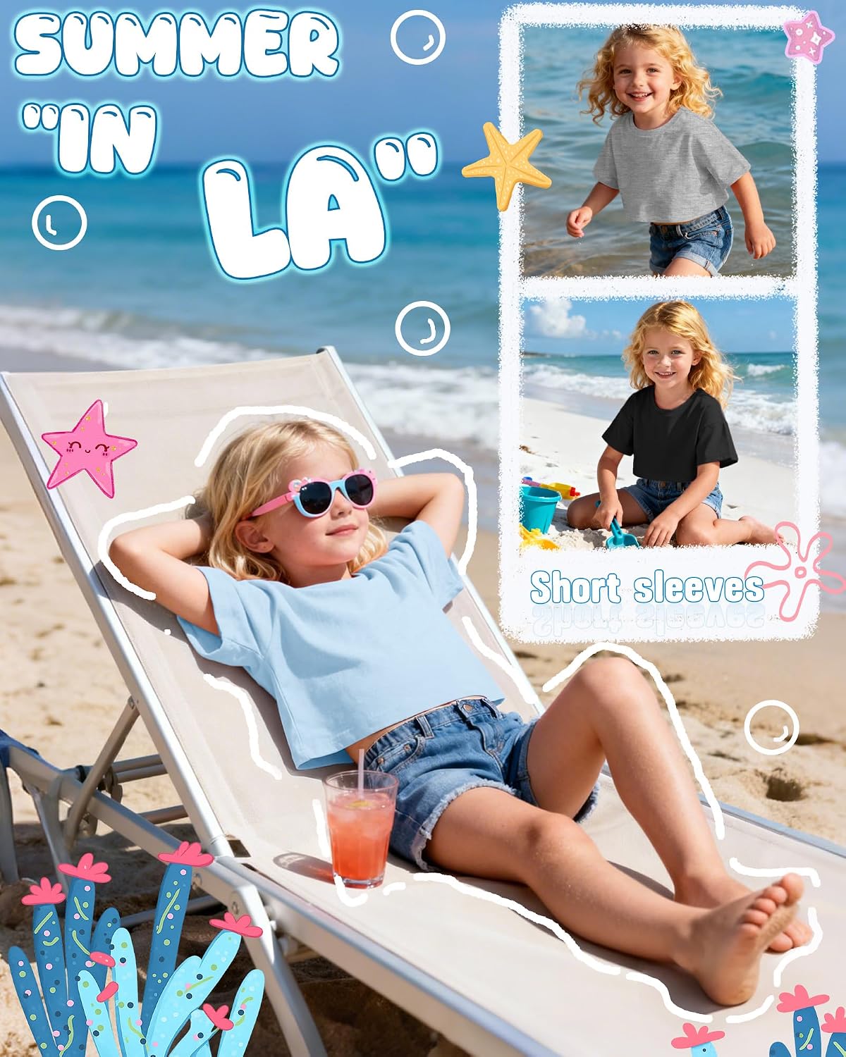 4 Pack Toddler Girls Shirts Crop Tops Baby Girls Crew Neck Cropped T Shirts Short Sleeve Basic Tees Size 18m-5t