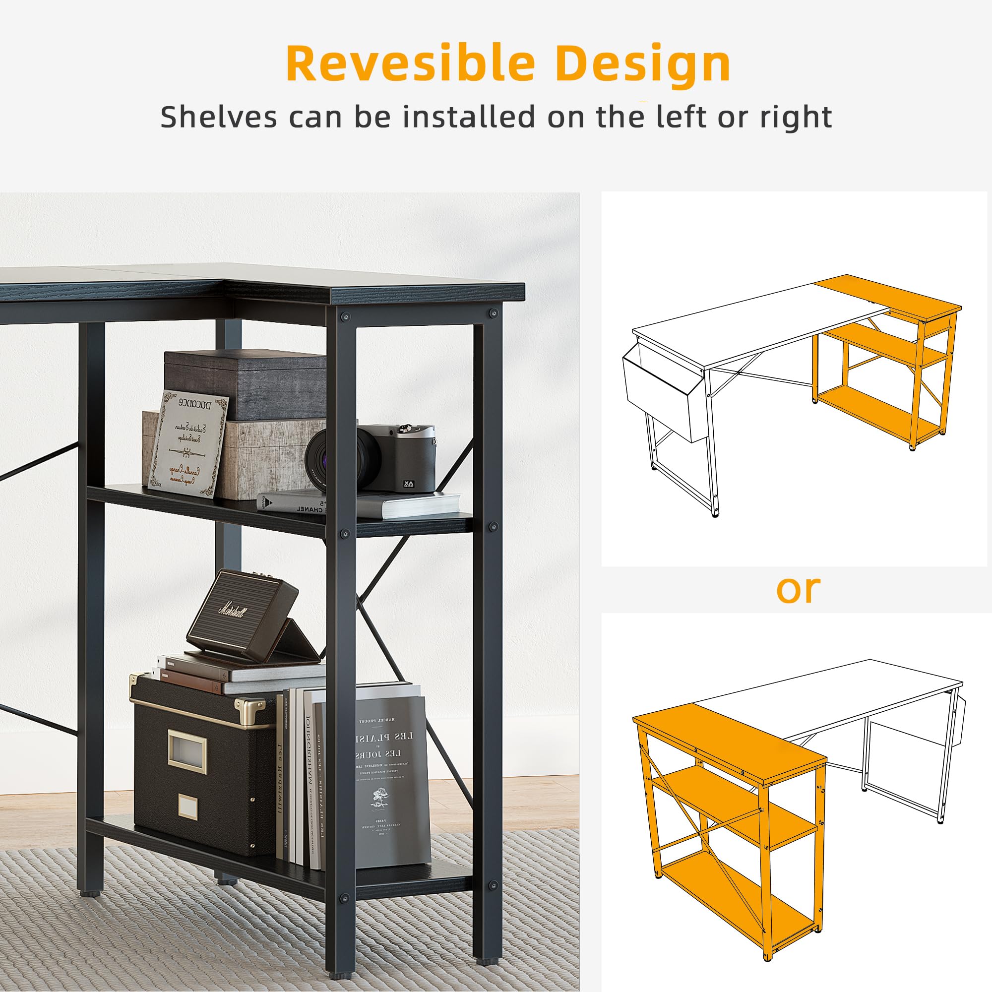 BEXEVUE Scrivania ad Angolo Computer - 100x70 cm Scrivania a Forma L Ripiani Portaoggetti, Tavolino Angolare Reversibile, Scrivania Gaming Gamer Informatica, Studio Gioco Lavoro Casa Camera da Letto