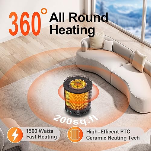 Miniatura 2 de Calentador de espacio, calentadores eléctricos con control de voz para uso en interiores, calentamiento rápido de 360 de 1500 W, calentador portátil
