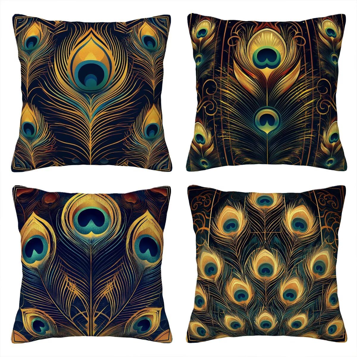 Federe Cuscini Divano 60x60 cm, Oro Cuscini per Divano, Velluto Federe Cuscino Letto Impermeabili Set da 4, Copricuscini Piuma Motivo con Cerniera Invisibile Design per Arredo Casa, Regalo Donna G-33