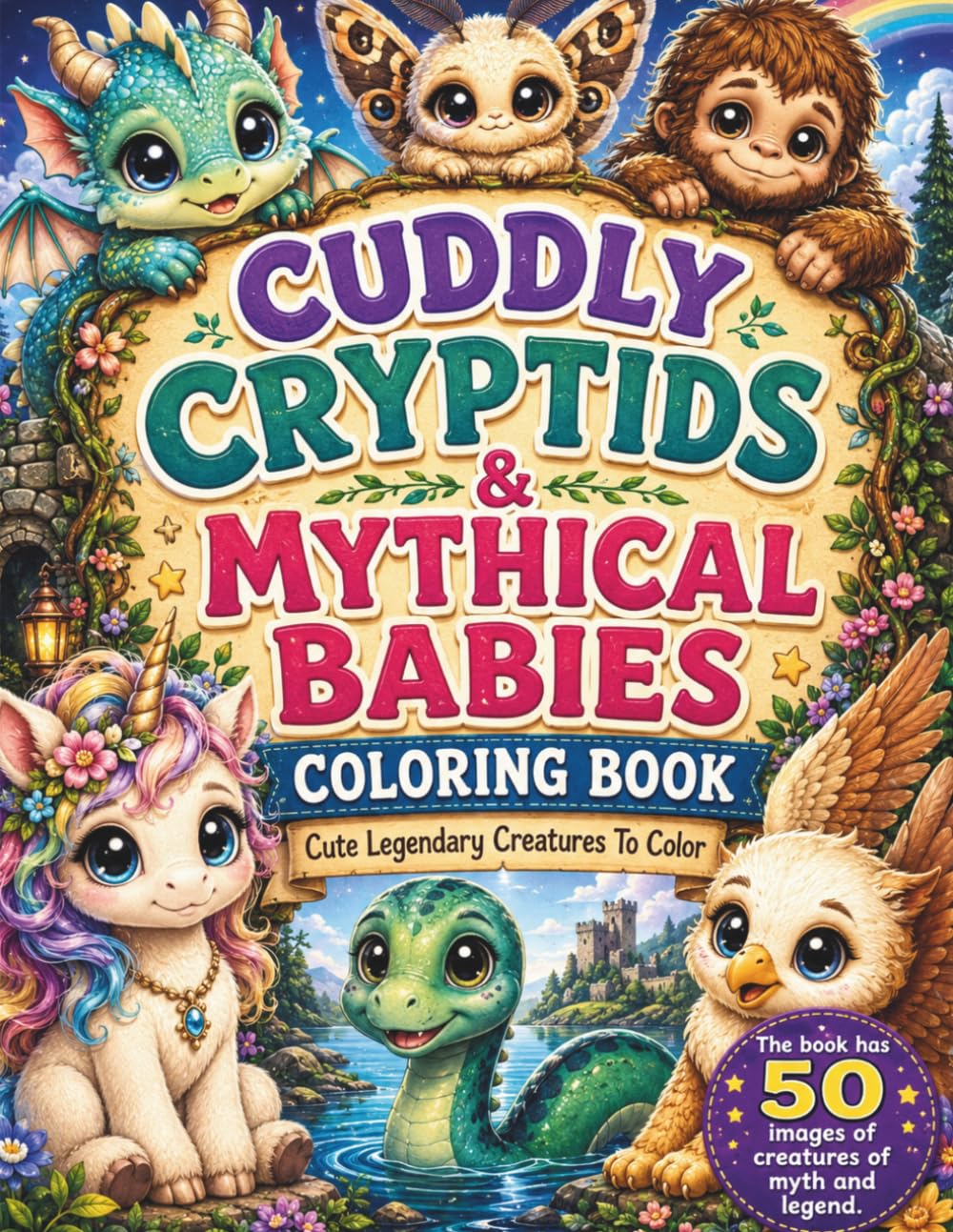 CUDDLY CRYPTIDS & MYTHICAL BABIES COLORING BOOK: CUTE LEGENDARY CREATURES TO COLOR
