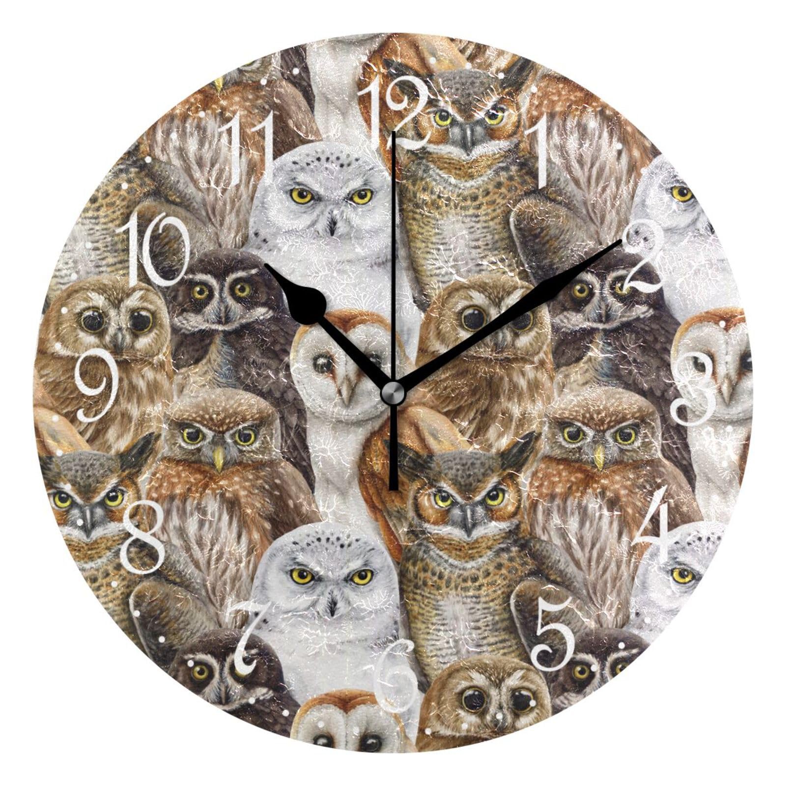 Mnsruu Wall Clock Watercolor Owl Bird, Silent Non-Ticking Decorative Wall Clocks Battery Operated 25x25cm