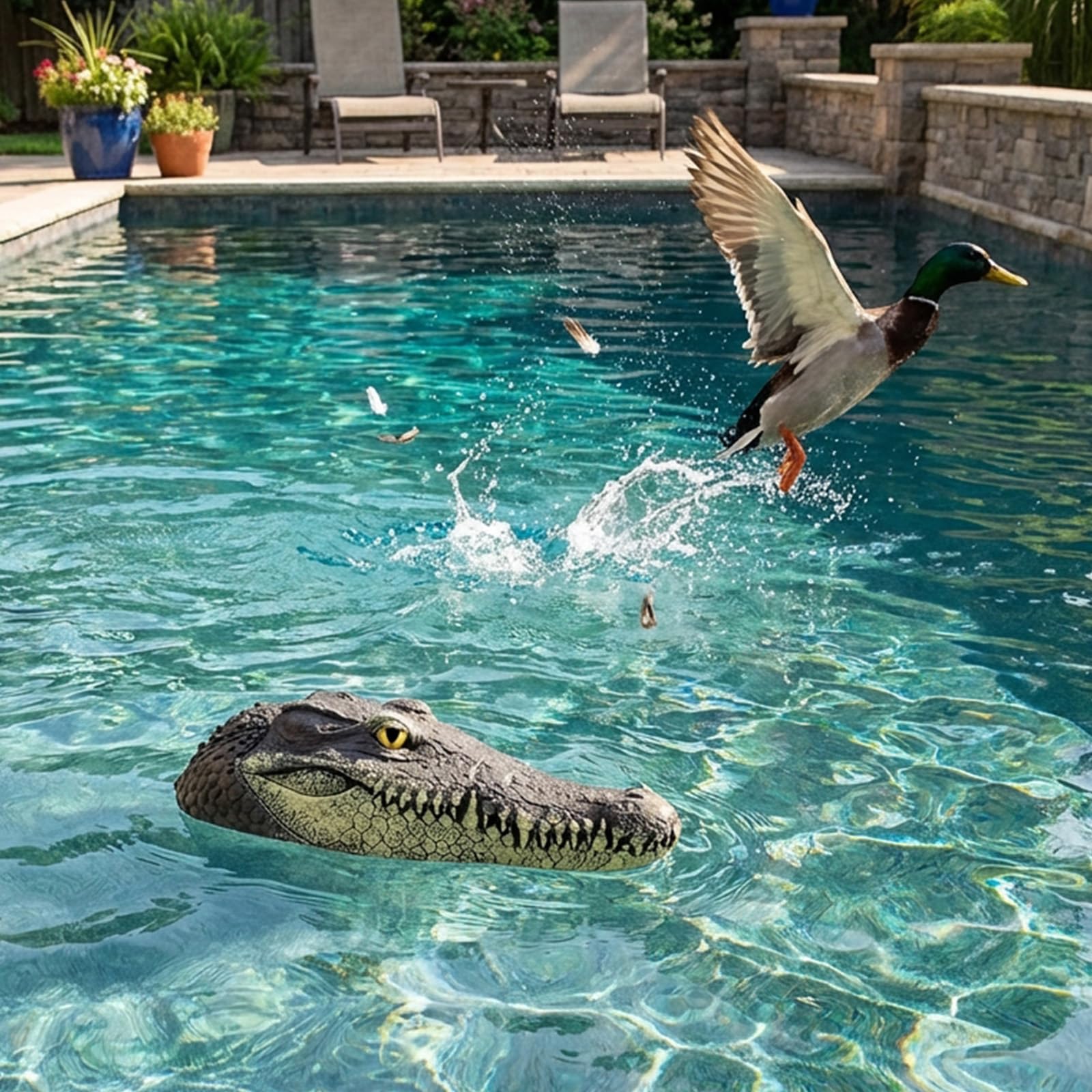 Condition photo showing As Is for pond floating alligator head decoy, outdoor pools float fake gator head duck detterent for pool,crocodile head for decorations,swimming pool,koi pools, 13 x 5.5 x 2.8 inches