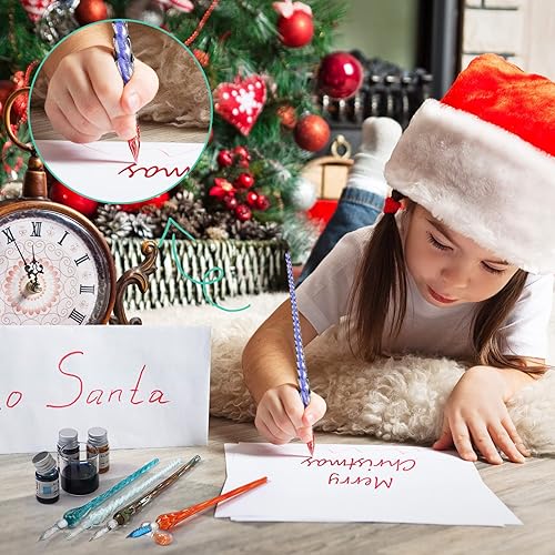 Miniatura 6 de Outus 9 bolígrafos de inmersión de vidrio hechos a mano, bolígrafo de cristal de borosilicato de alto contenido vintage con 9 soportes para