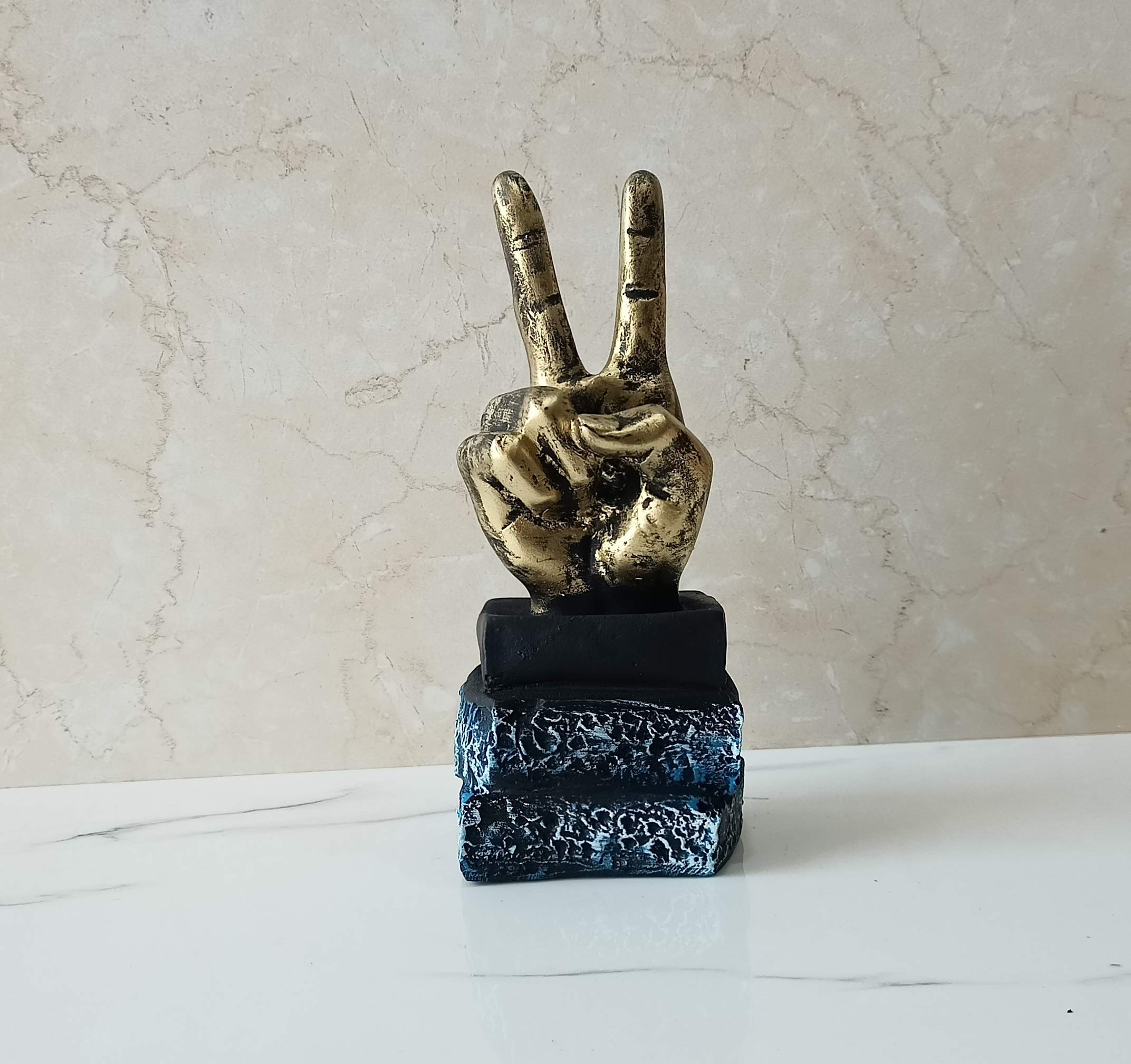 CraftVatika Victory Sign Hand Gesture Polyresin Showpiece Statue Home Living Room Decor Gifting Item