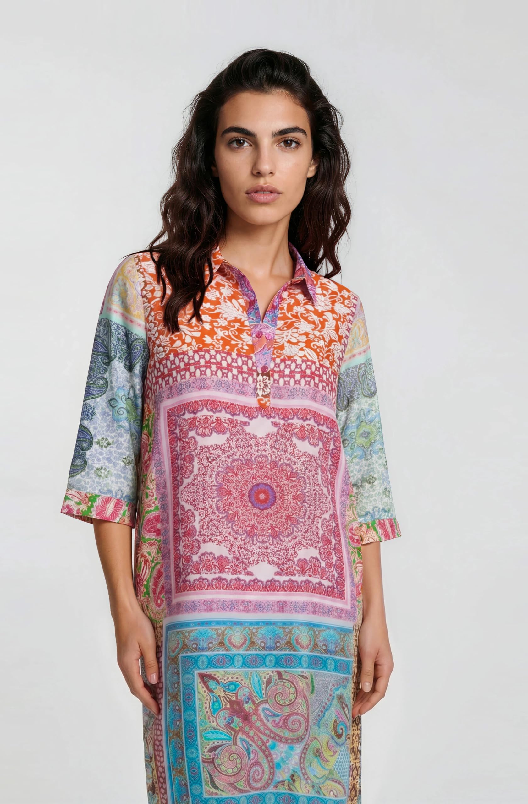 Milano Italy Erwachsene Bunt gemustertes Sommerkleid aus Viskose