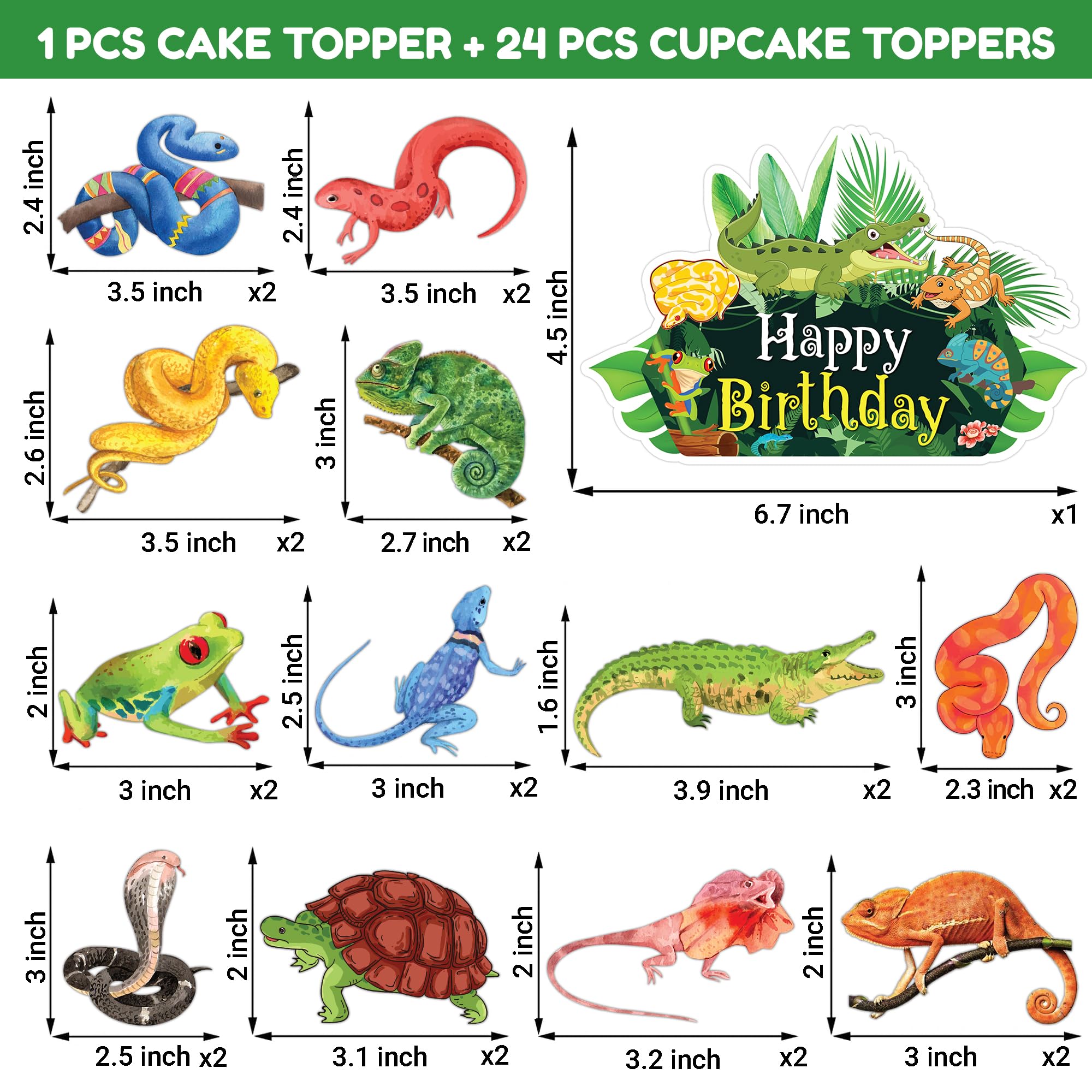 Reptile Animal Cake Topper Picks, 25 PCS Reptile Swamp Lizard Cupcake Toppers Cake Decorations Safari Wild Themed Birthday Party Supplies Favors Decor Centerpiece Table for Boys Girls Carnival Prizes