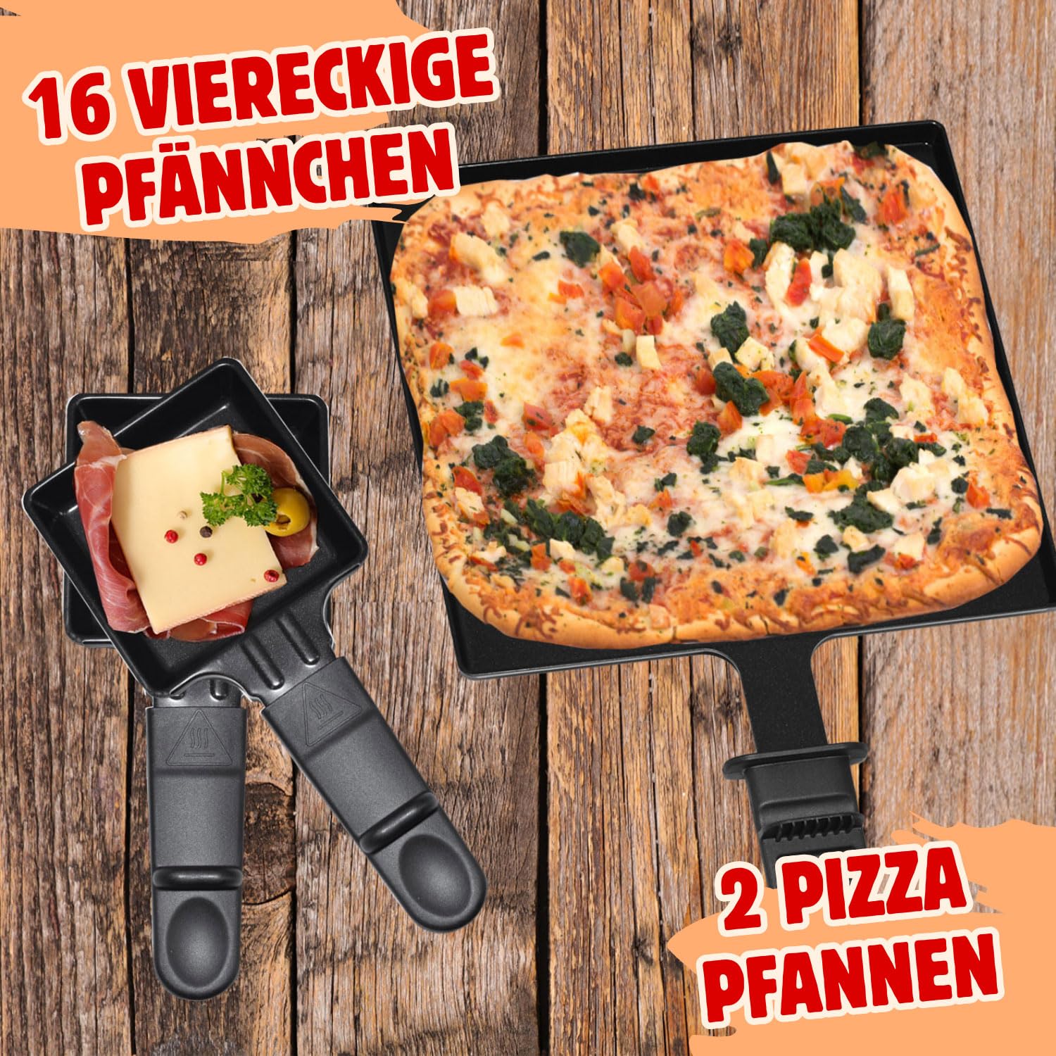 Syntrox 16 Personen Raclette | Tischgrill | Pizzagrill | Pfännchen | emailliert, für große Gruppen, Robust und langlebig, Edelstahl, Schwarze Optik