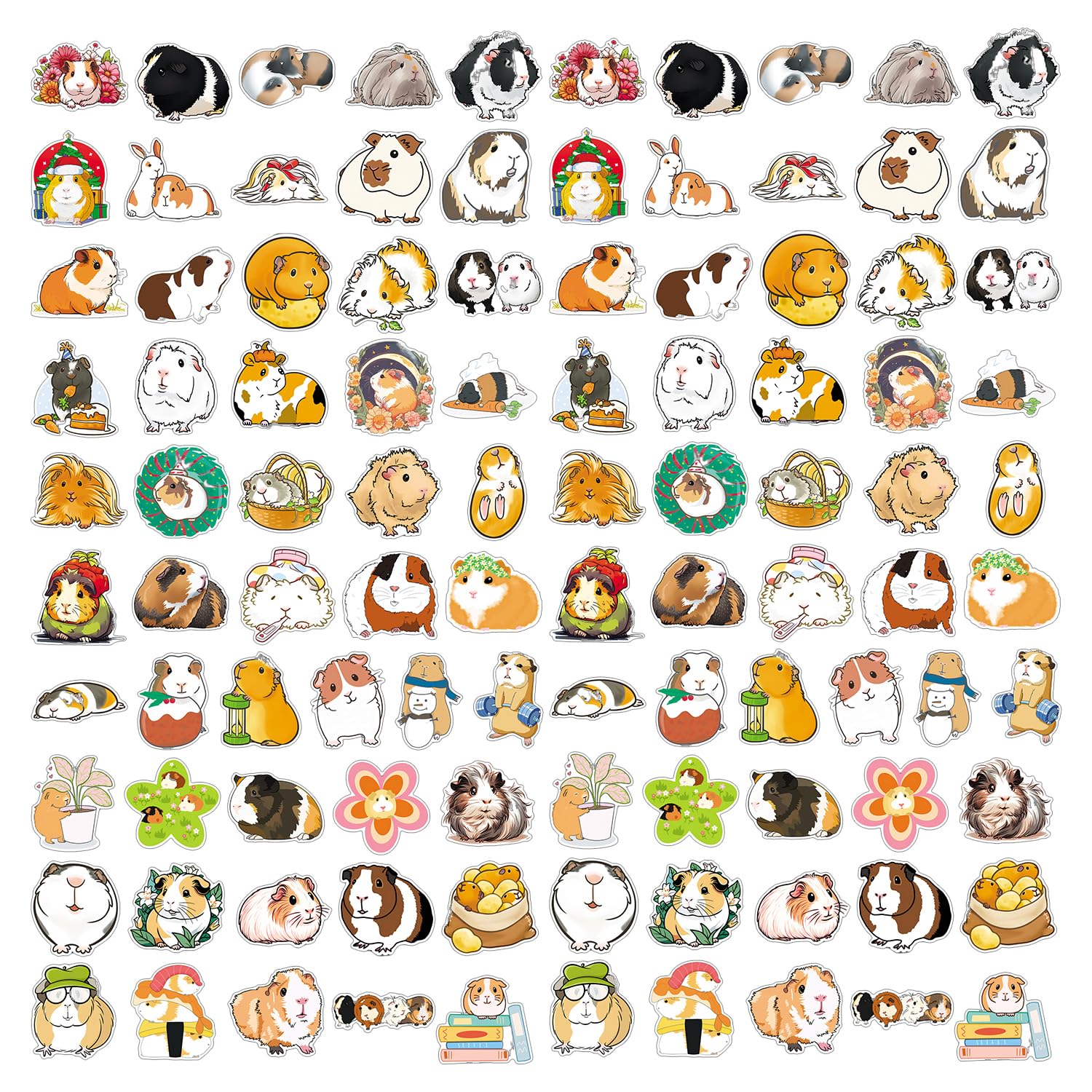 Nidhfg Color 102 Cartoon Guinea Pig Stickers, Creative And Interesting Stickers, Waterproof Stickers, Which Can Decorate Water Cups, Suitcases, And Notebooks.