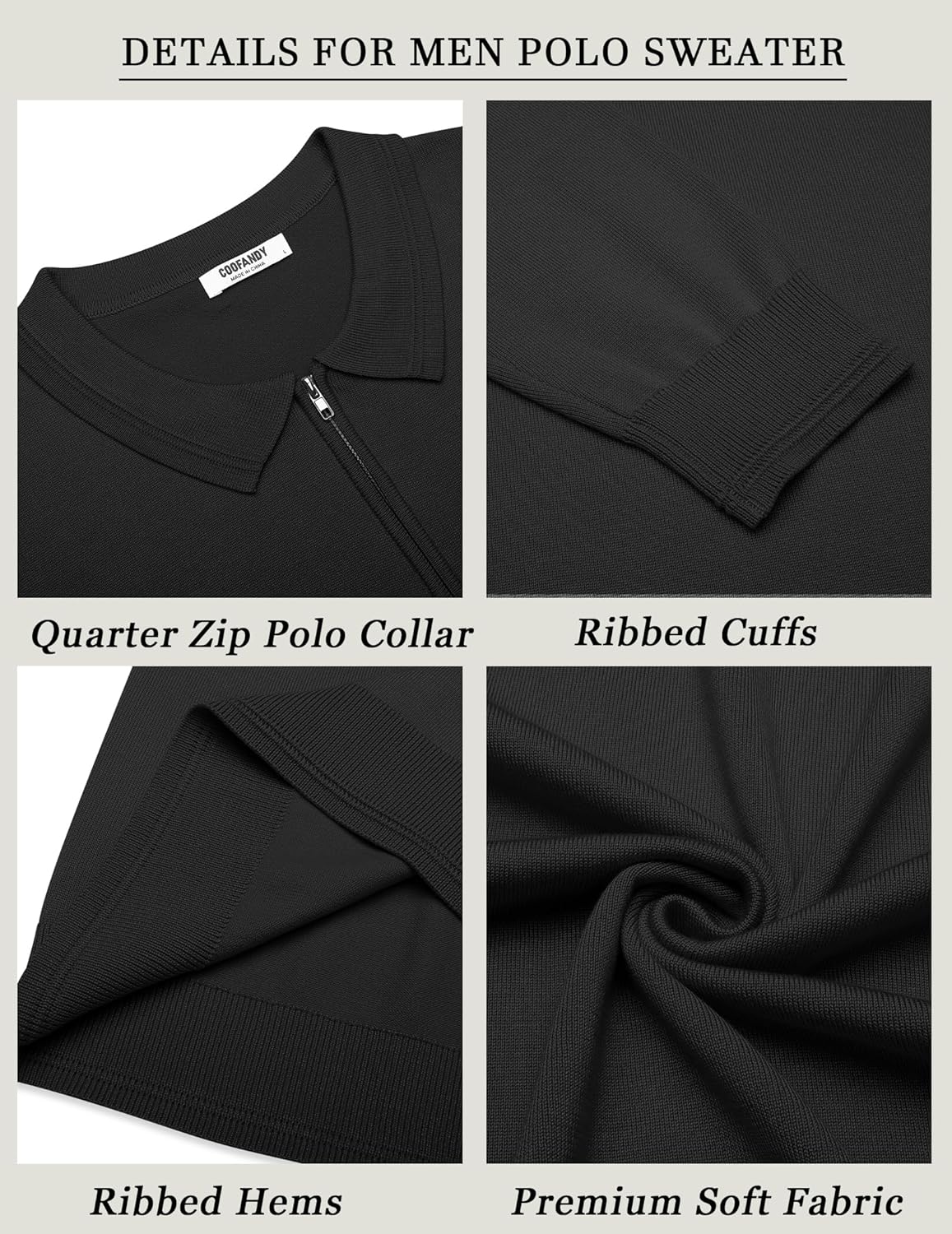 COOFANDY Mens Quarter Zip Polo Sweater Long Sleeve Knit Polo Shirts Casual Lightweight Dress Pullover - Image 5