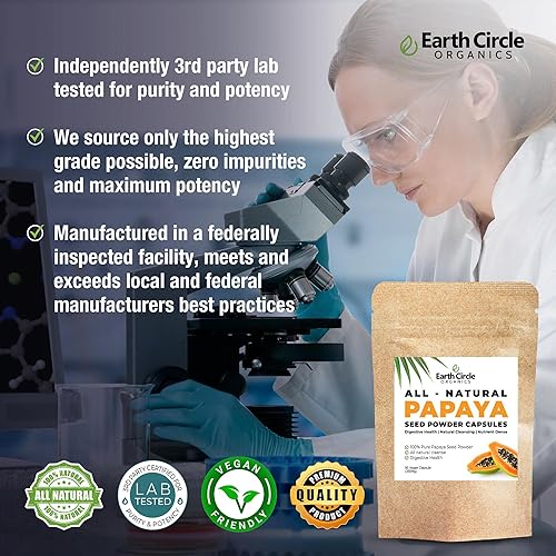 Miniatura 4 de Earth Circle Organics Cápsulas en polvo de semillas de papaya  Potente suplemento de papaína y otras enzimas para la digestión y la salud intestinal