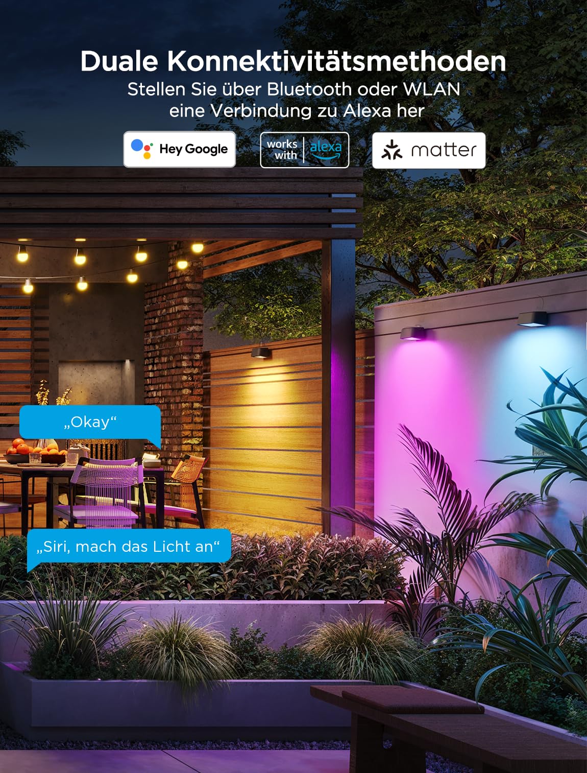 Govee Wandleuchte Aussen, RGBWIC, 180lm mit 4000K Smartes Weißlicht, Musik-Sync und über 60 Szenenmodi, IP65 wasserdicht für Garten, Zaun, funktioniert mit Alexa und Matter, Google Assistant, 6er-Pack