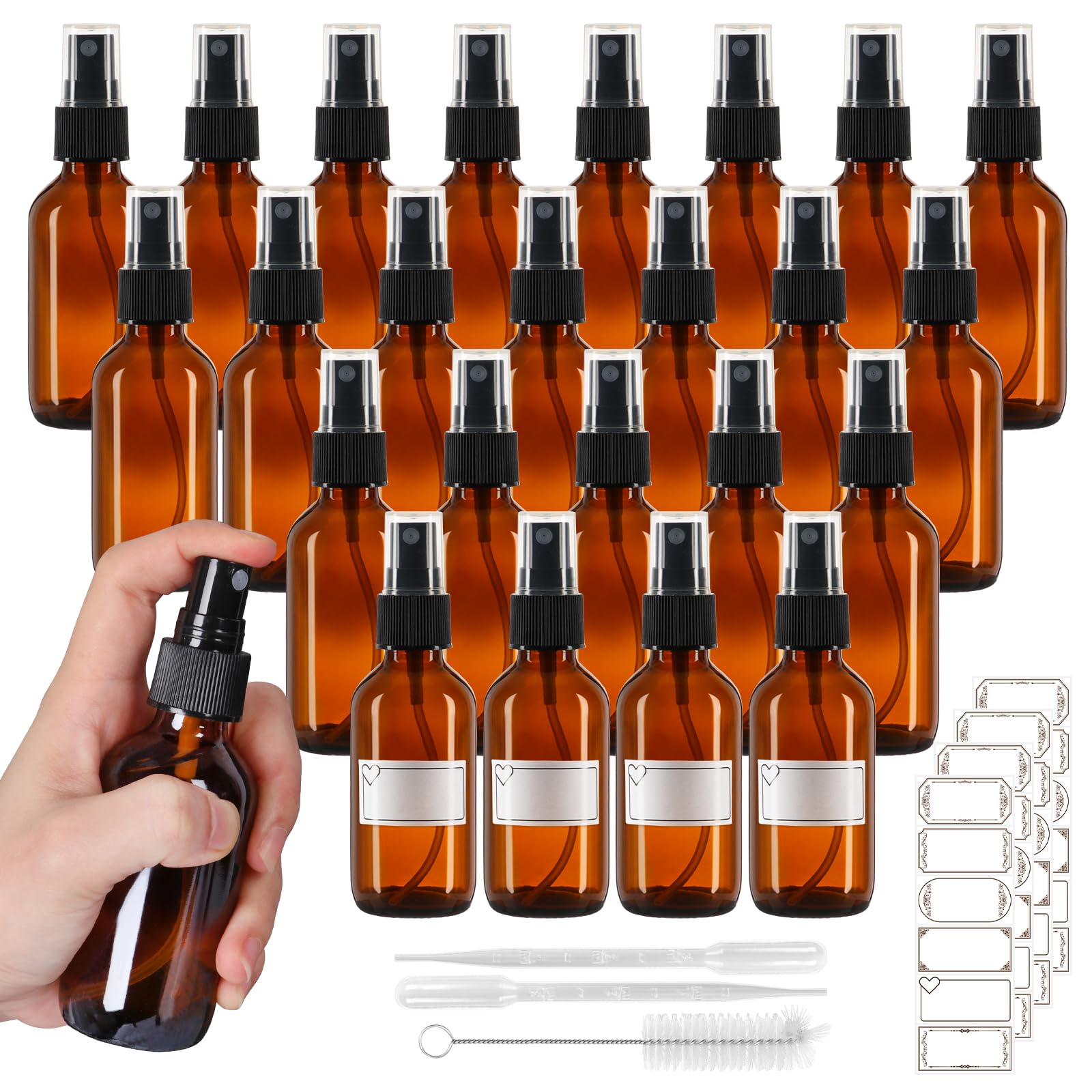 Photo 1 of 2 oz Glass Spray Bottles 24 Pack, Amber Leakproof with Concentrated Fine Mist Sprayer, Durable Refillable Containers for Perfumes, Pet Spray, Essential Oils, Face Mist - Great Value Set, Travel Size