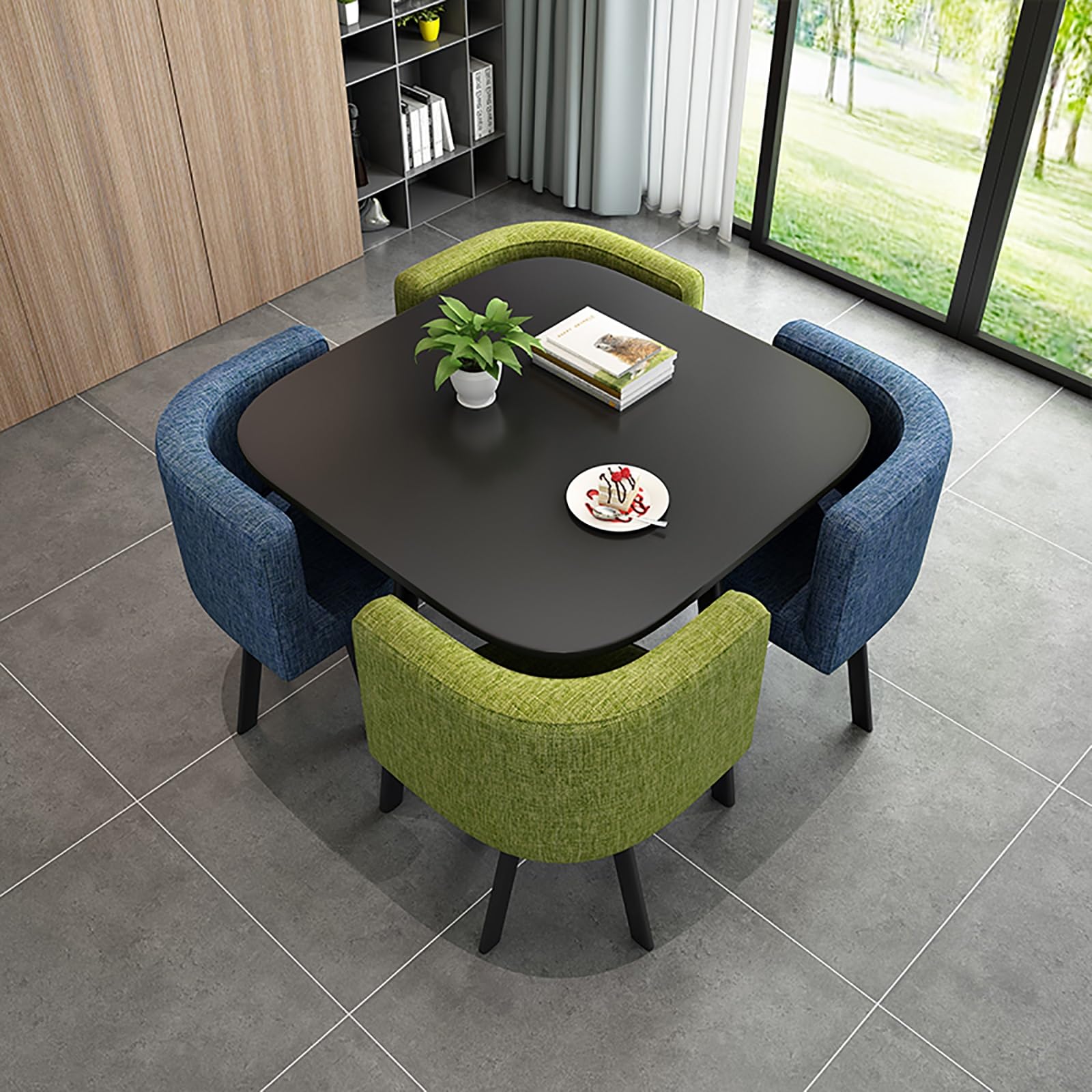 Round Dining Table Set for 4 with Marble Top and Chairs Office Reception Desk and Chair Set Suitable for Lounge Living Room Modern Furniture Dining Set,Double Spell-a-Square-Fabric