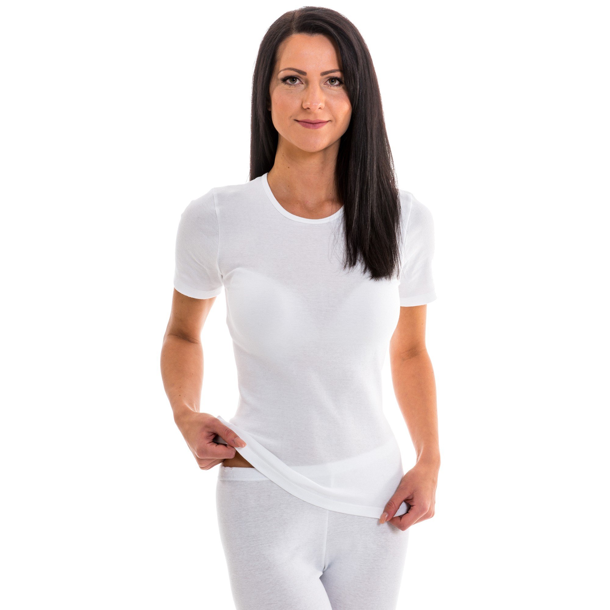 HERMKO 1800 Lot de 3 Maillots de Corps Manches Courtes pour Femme en 100% Coton Biologique