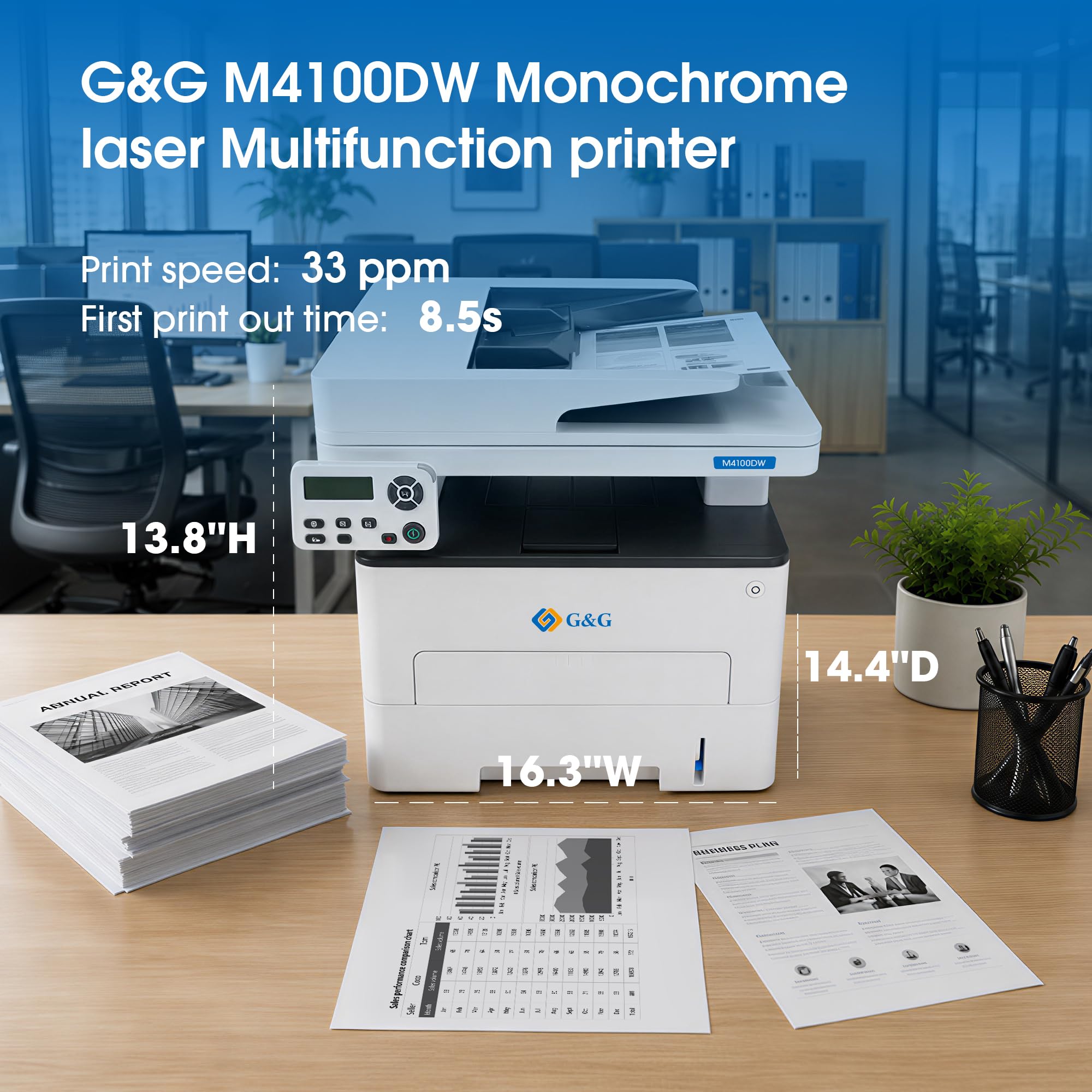 G&G M4100DW stampante laser, scanner fotocopiatrice multifunzione laser, Wi-Fi nero e bianco, stampante laser duplex,33 – 35 ppm