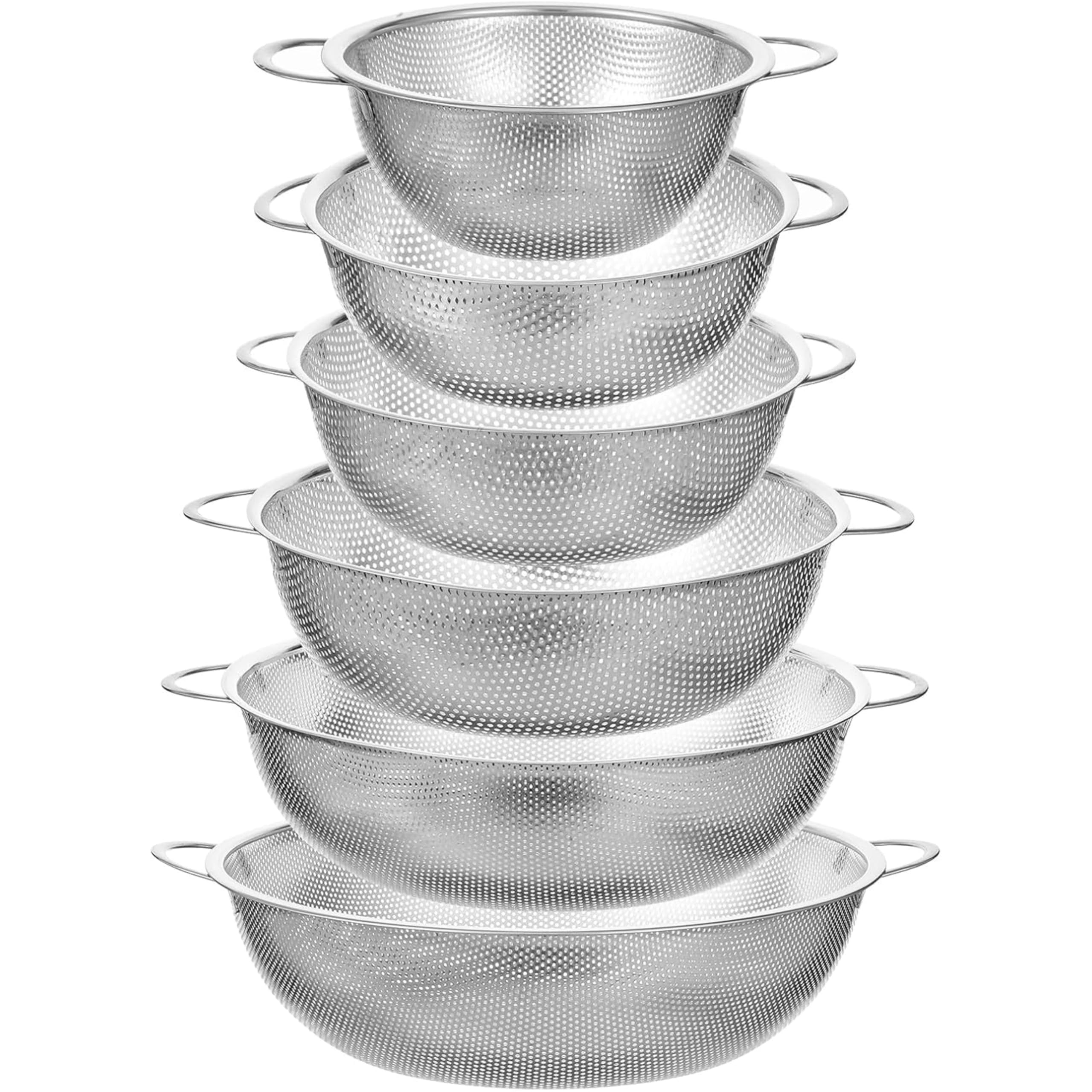 ECVV Vegetable Strainer Sifter Colander Set - Kitchen Supply Colander Set of 6 Stainless Steel Mesh Strainers and Colanders Net Baskets with Handles & Base Drain, Rinse, Steam or Cook