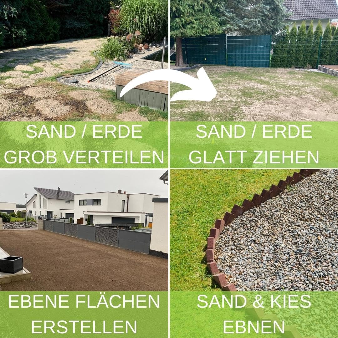 RISISANI® Rechen | Breite 116 cm | 100% Made in Germany | Ohne Stiel mit optionalem Adapter für Gardena Stiele | Landschaftsrechen Planierrechen Rasen Rakel