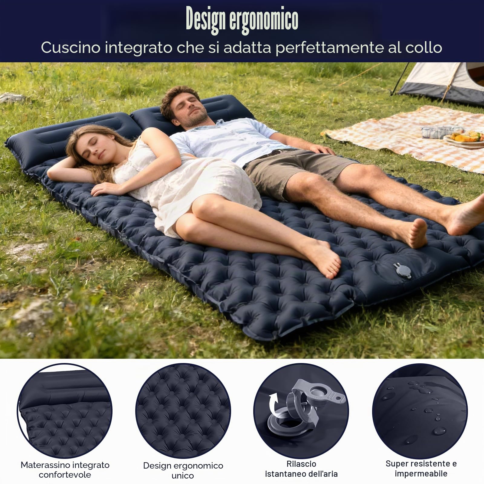 Materassino Campeggio Autogonfiante 2 persone,Ultraleggero Materasso Gonfiabile Campeggio con Cuscino,Portatile Materassino Autogonfiabilecon Pompa a Pedale, per Escursionismo,Trekking,Tenda