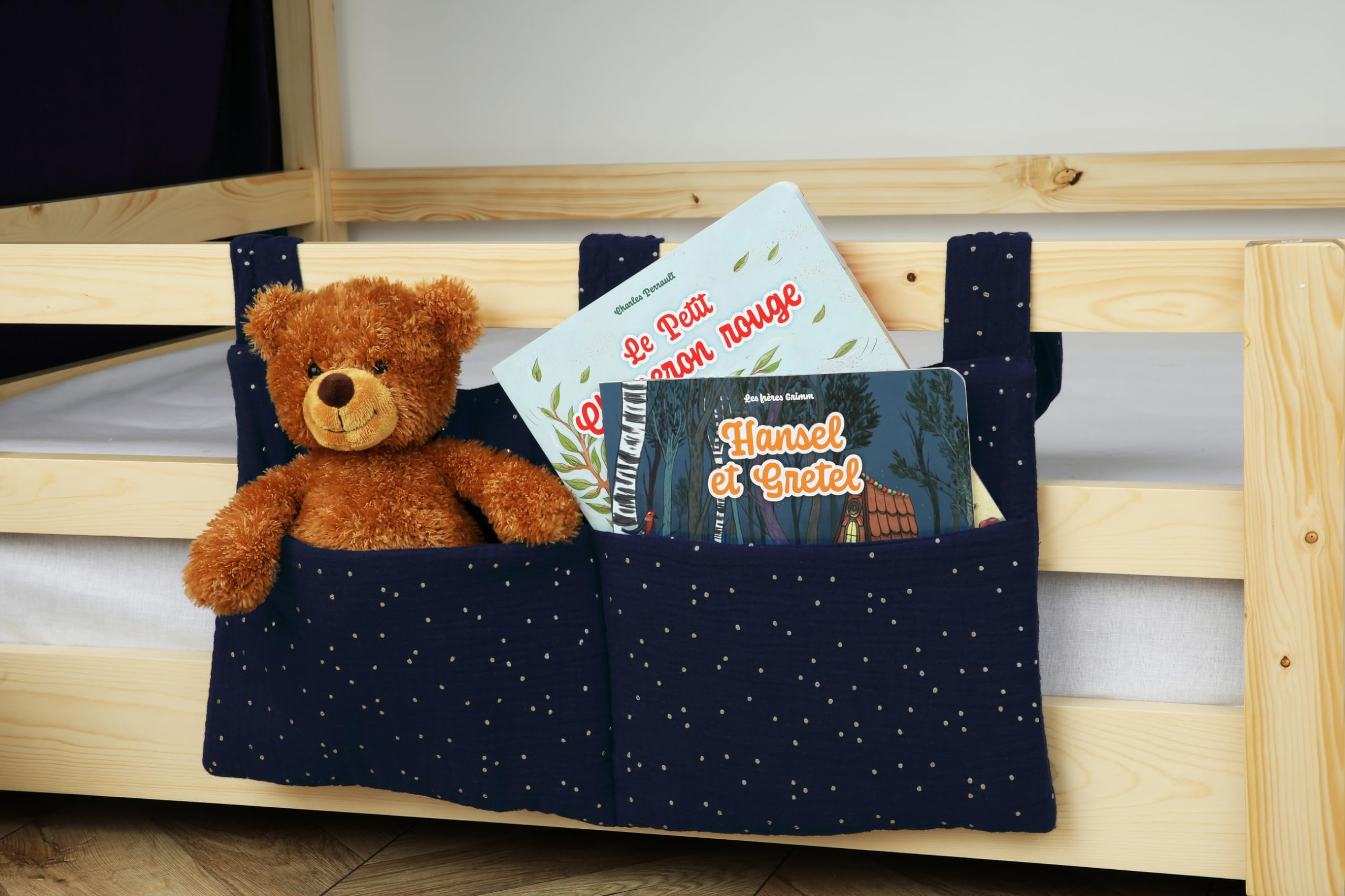 Tela Cama Casita para Cama Montessori - Dosel Cama Compatible Cama Casita Montessori 80x160 y 90x190 cm (Azul Noche/Oro + Bolsa de Almacenamiento, Modelo 1 + Bolsa de Almacenamiento)