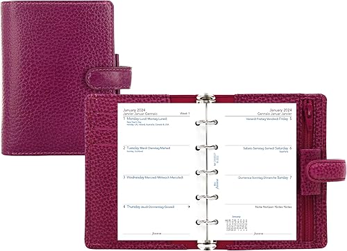 Miniatura 2 de Filofax Finsbury - Organizador de tamaño pequeño, frambuesa, cuero granulado tradicional, cinco anillos, calendario semanal para ver, multilingüe,