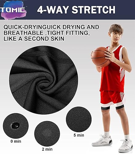 Miniatura 5 de Tomic Youth Boys' Compression Shorts 2-3Pack Performance Athletic Base Layers for Kids Sport Underwear Side Pocket