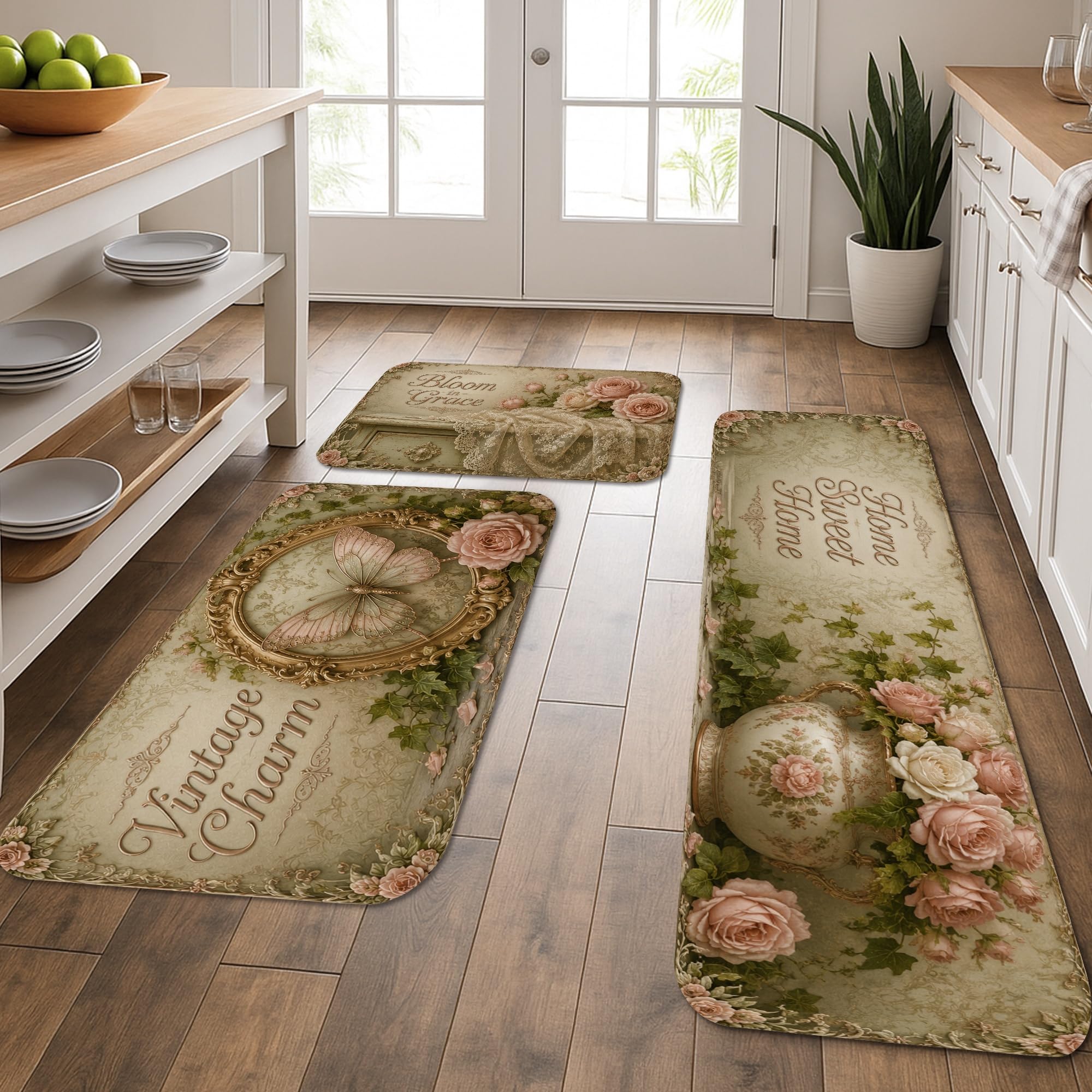 Tapis de cuisine vintage lot de 3 lavables et confortables pour sol de buanderie