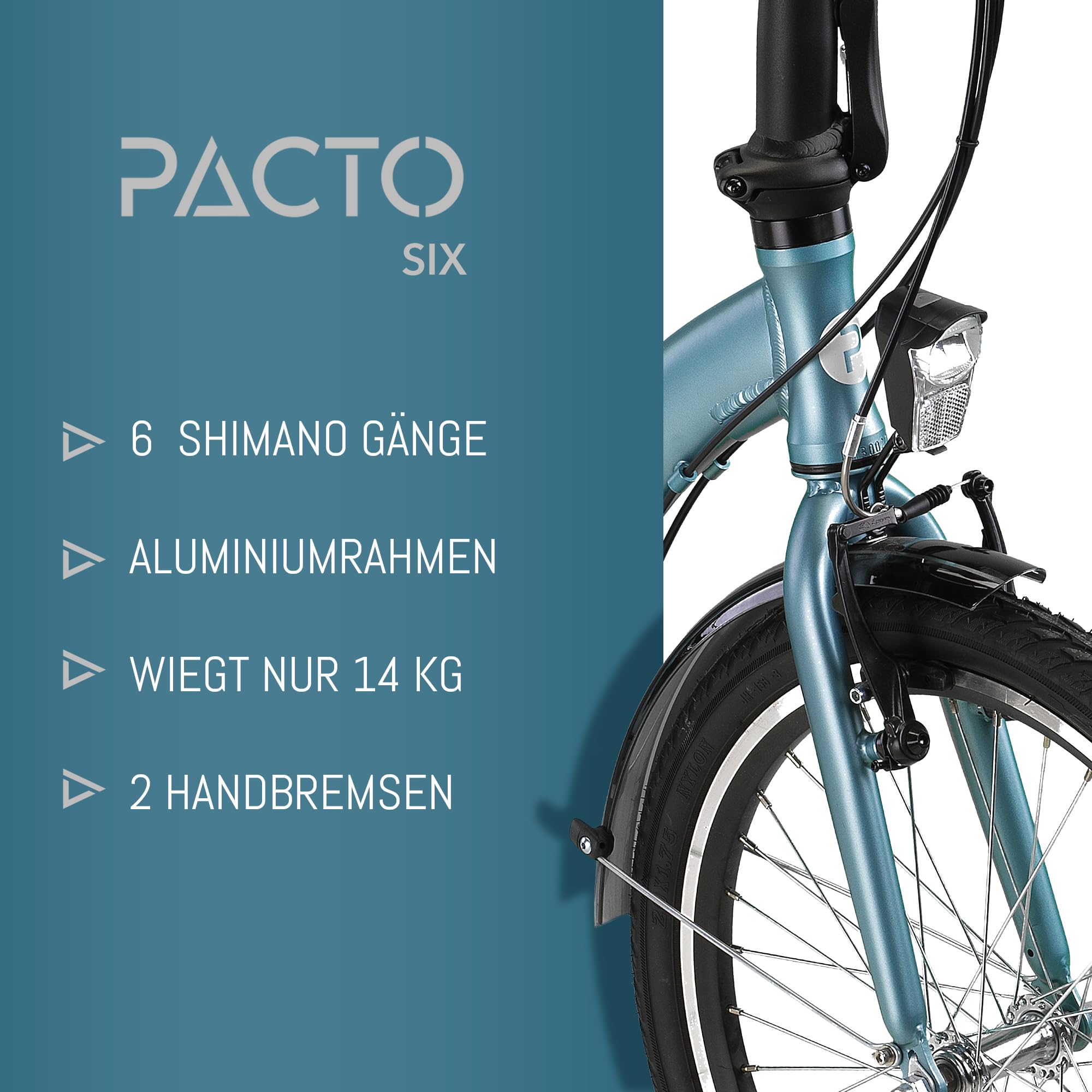 PACTO Premium Klappfahrrad Für Erwachsene - 27cm Aluminiumrahmen Bike 20 Zoll Aluminiumräder Bicycle, 6 Speed Shimano Gänge Faltrad