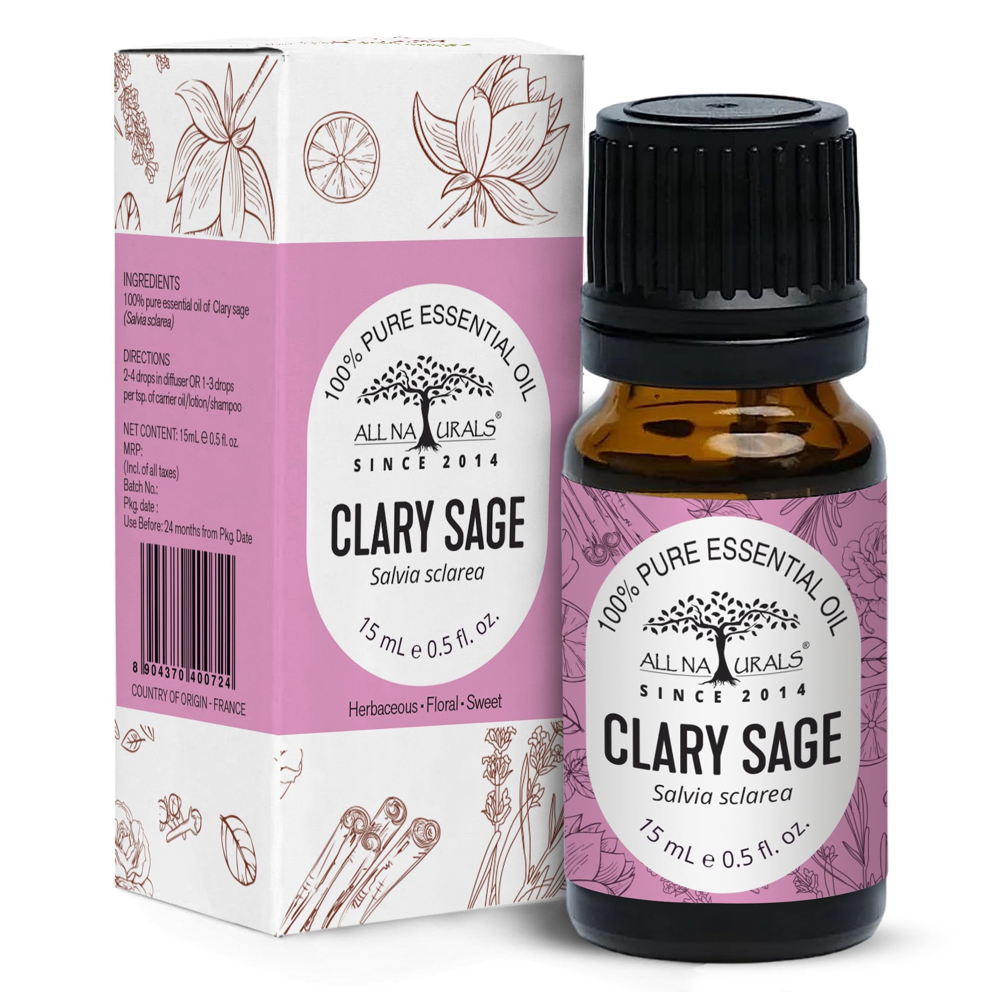 Clary Sage Essential Oil (15ml) | Aromatherapy, Skin & Hair Health | No Preservatives or Additives | Home Fragrance for Women & Men