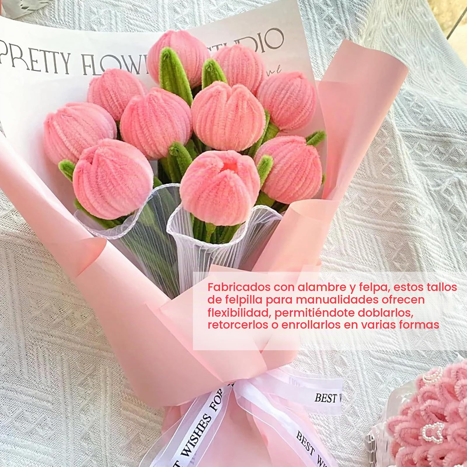 NICKLIN Limpia Pipas para Manualidades,240 Unidades Limpiapipas Chenilla Limpia Pipas Multicolor Tulipanes para Limpiapipas Bricolaje y Decoración(Rosa)
