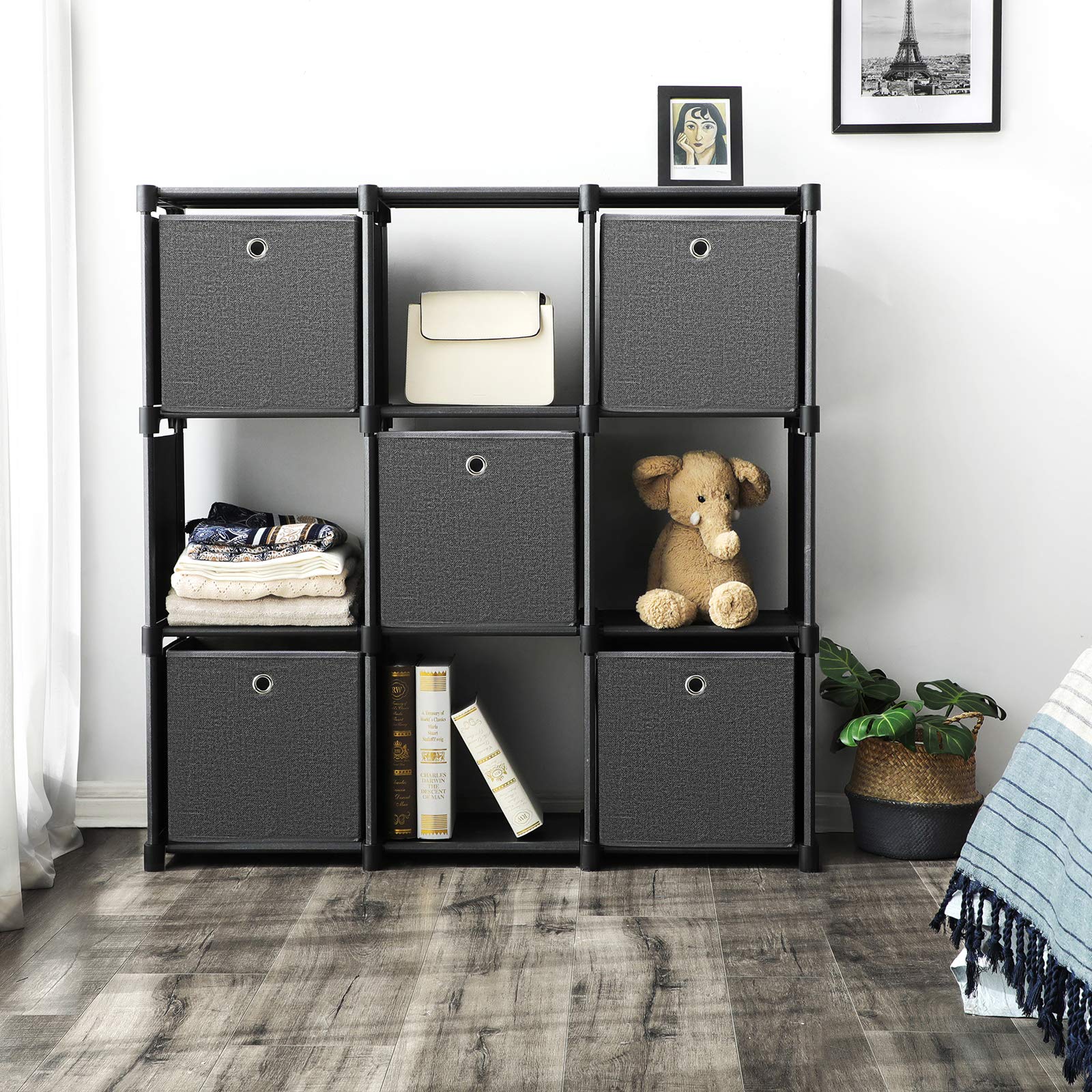 SONGMICS Cube Storage, 9Cube Bookcase, Ladder Storage Unit with 5