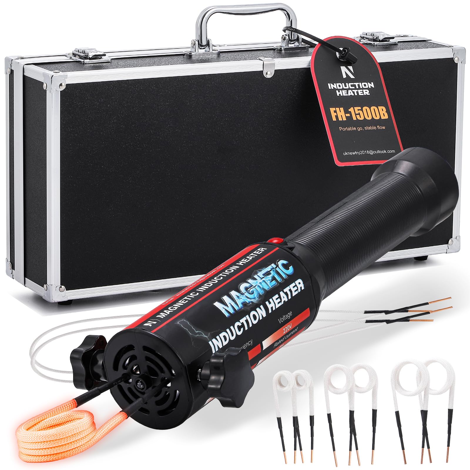 NEWTRY Kit de Chauffage par Induction Magnétique, 1500W, Outil de Dévissage Électromagnétique sans Flamme pour Écrous Rouillés, 8 Bobines, Réparation Automobile, 220V