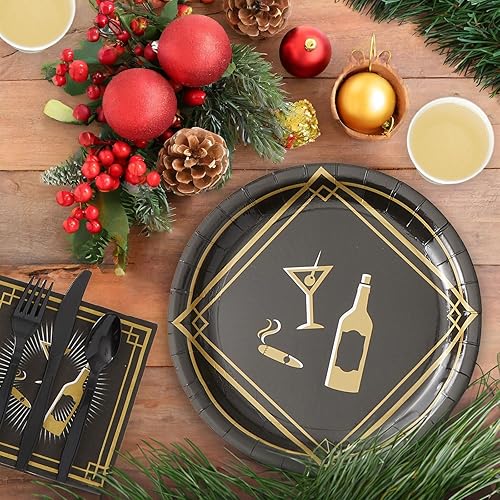 Miniatura 10 de BLUE PANDA 144 piezas de decoraciones y suministros para fiesta de feliz aniversario, incluye platos, servilletas, tazas y cubiertos, juego a granel