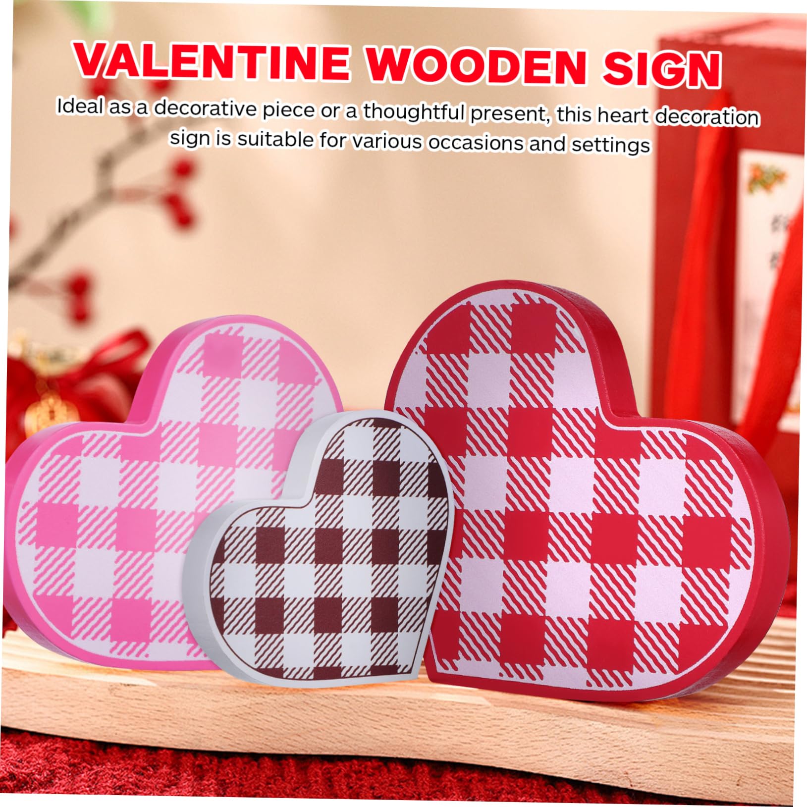 6 Piezas Decoración de Mesa Forma de Corazón Letrero de Madera Día de San Valentín Decoración de Mesa Estilo Rústico Día de San Valentín