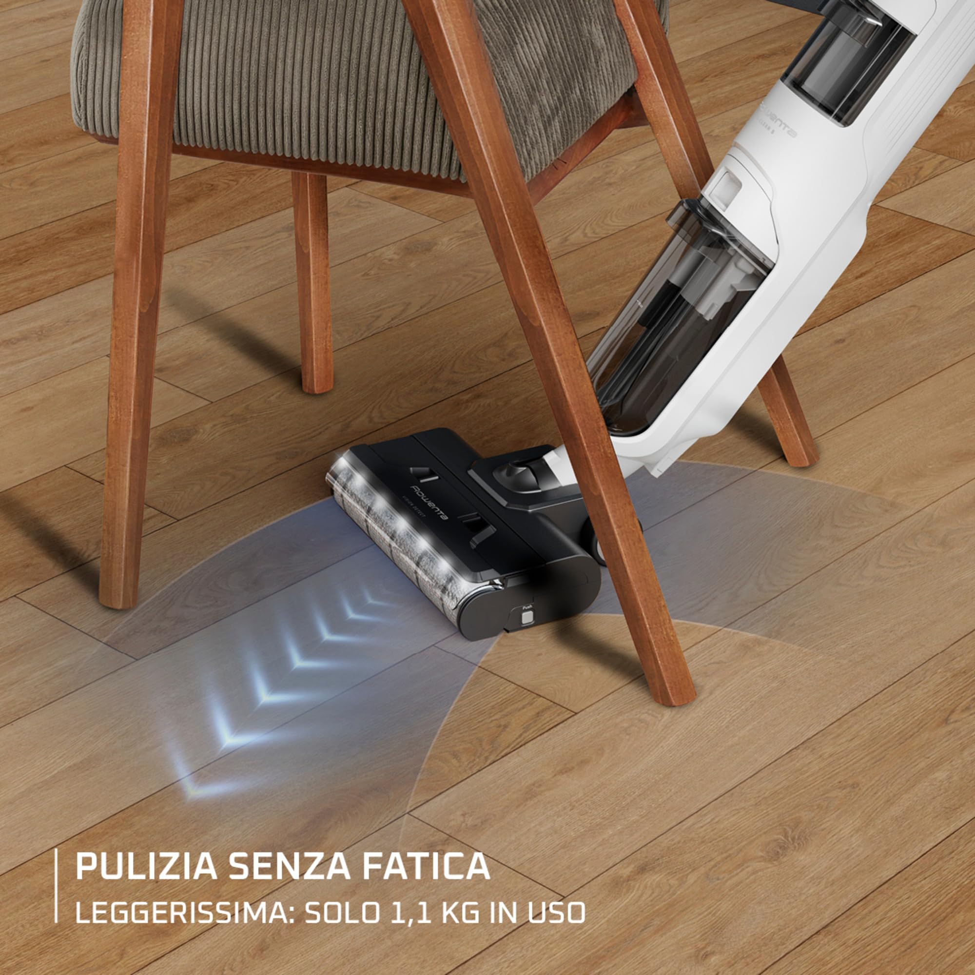 Rowenta X-Clean 5, Lavapavimenti Senza Fili, Aspira e Lava fino a 50 Minuti, Tecnologia Smart, Autopulizia e Asciugatura a 60°, con Assistente Vocale e Accessori Inclusi, Colore Bianco Neve, GZ5557