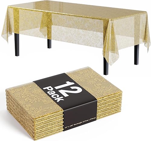 Exquisite Paquete de 12 manteles de plástico de alta calidad, diseño floral, desechable, mantel de plástico desechable (dorado) Exquisite Paquete de 12 manteles de plástico de alta calidad, diseño floral, desechable, mantel de plástico desechable (dorado)