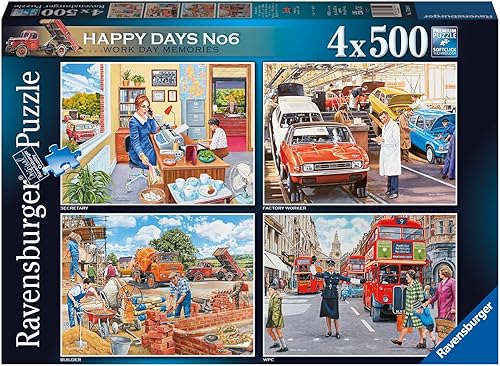 Ravensburger 17490 Happy Collection No.6 - Rompecabezas nostálgico del día del trabajo, 4 x 500 piezas para adultos y niños a partir de 10 años