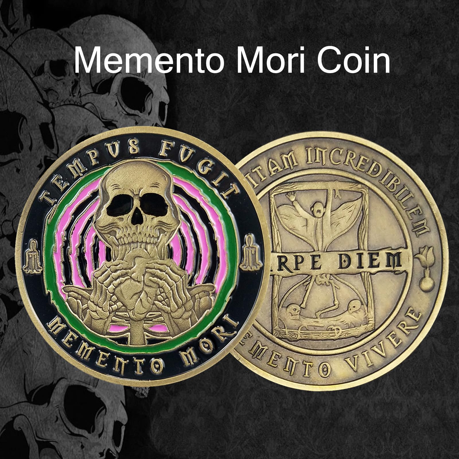Stoicism Reminder Coin Memento Mori Challenge Coin - Stoicism Reminder  Token With Tempus Fugit Design Challenge Coins
