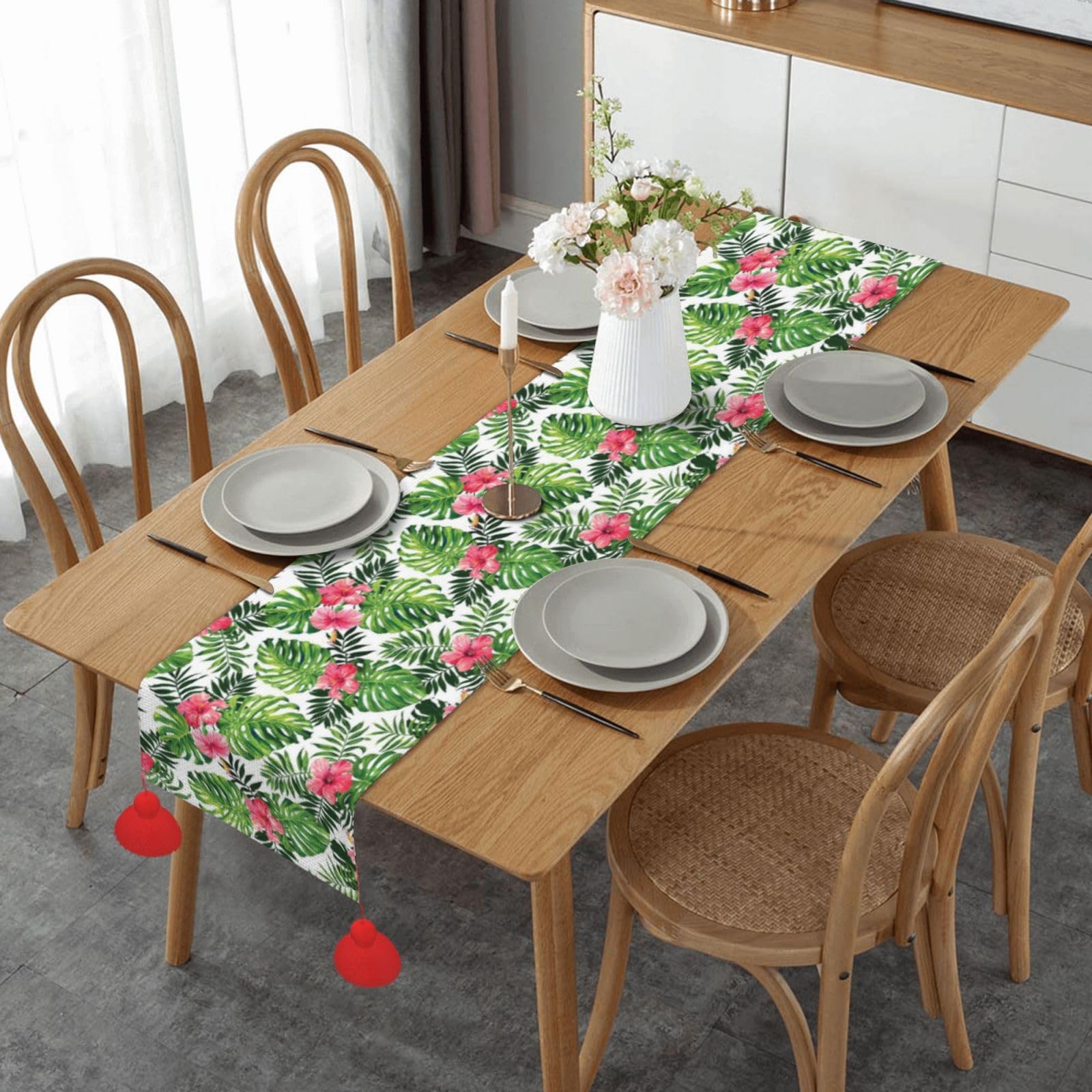 Chemin de table antidérapant avec pampilles lestées pour commode et cuisine