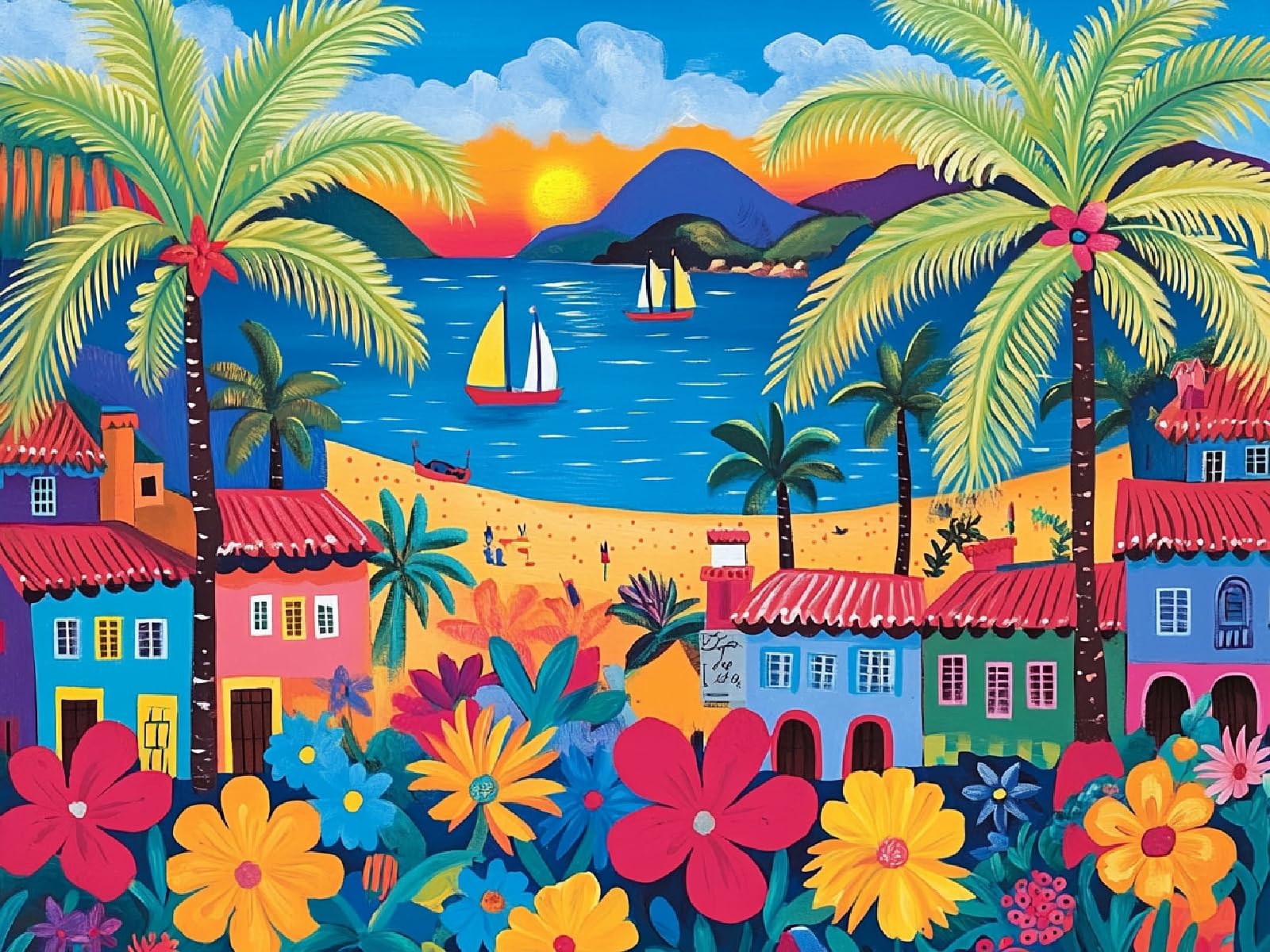 Diamant Painting Paysage de Plage 80x100cm avec Strass Point de Croix Cristal - 7