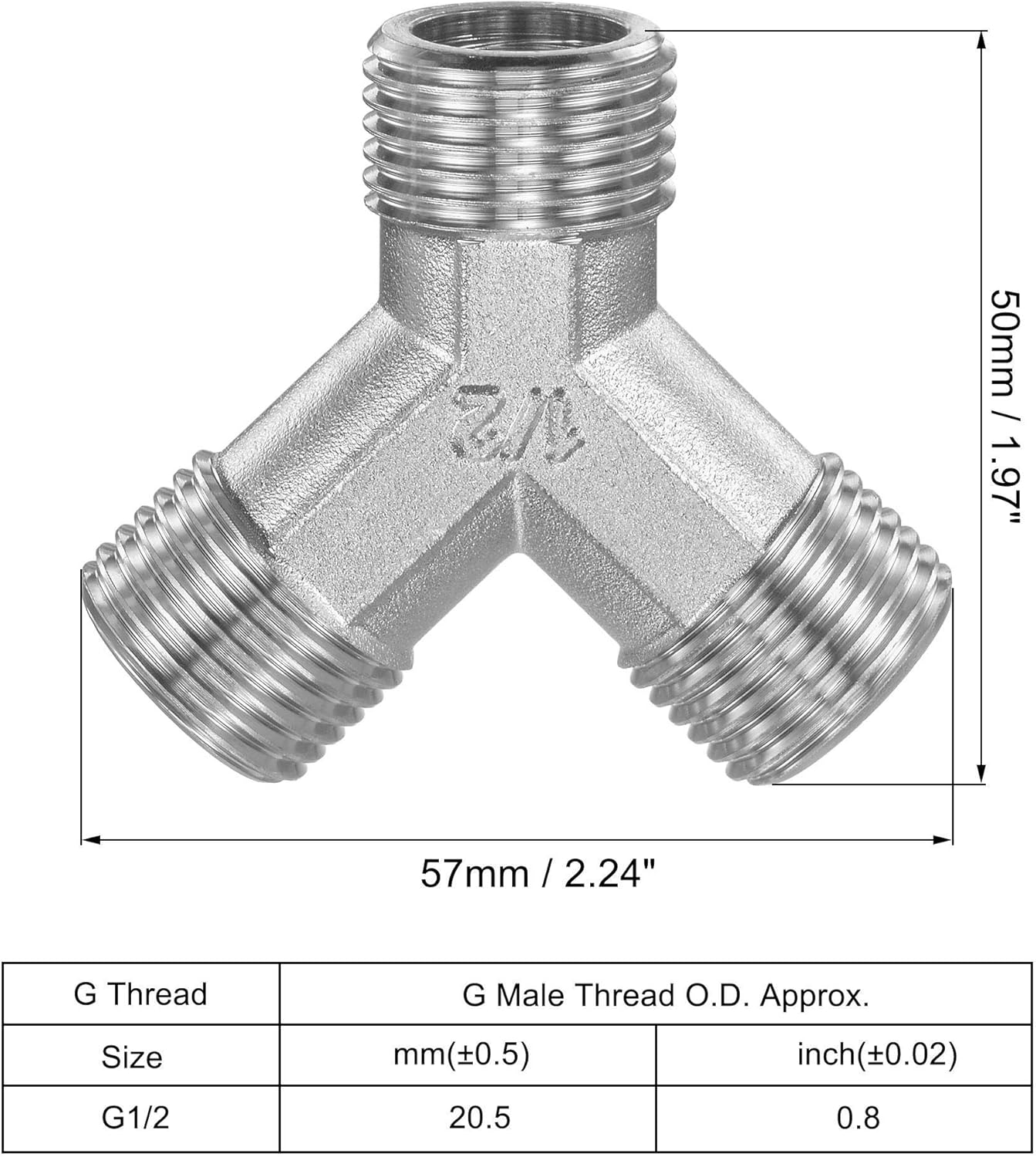 uxcell Pipe Fitting G1/2 Male Thread Y Shape 3 Way Wye Hose Connector Adapter, Nickel-Plated Copper 2pcs