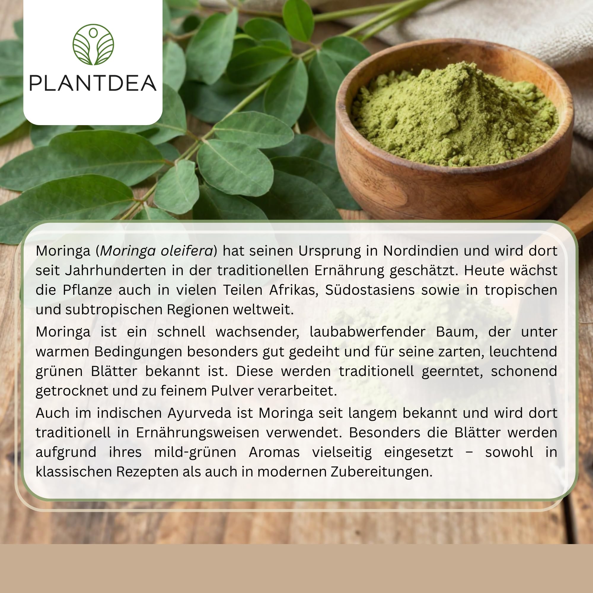 PlantDEA I Polvo de moringa orgánico (1000 g) I 100% polvo de moringa orgánico I rico en vitaminas, minerales y antioxidantes I ideal como fuente de proteína vegetal